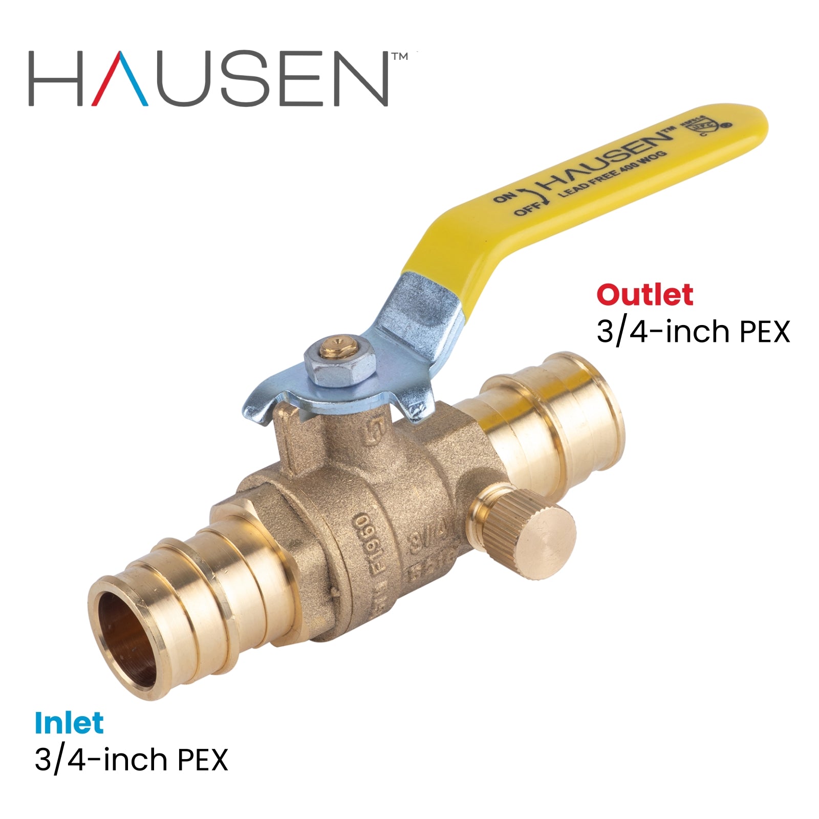 Hausen 3/4-inch PEX Standard Port Brass Ball Valve with Drain; Lead Free Forged Brass; Blowout Resistant Stem; cUPC/ANSI/NSF Certified; For Use in Potable Water, Oil and Gas Distribution Systems, 1-Pack