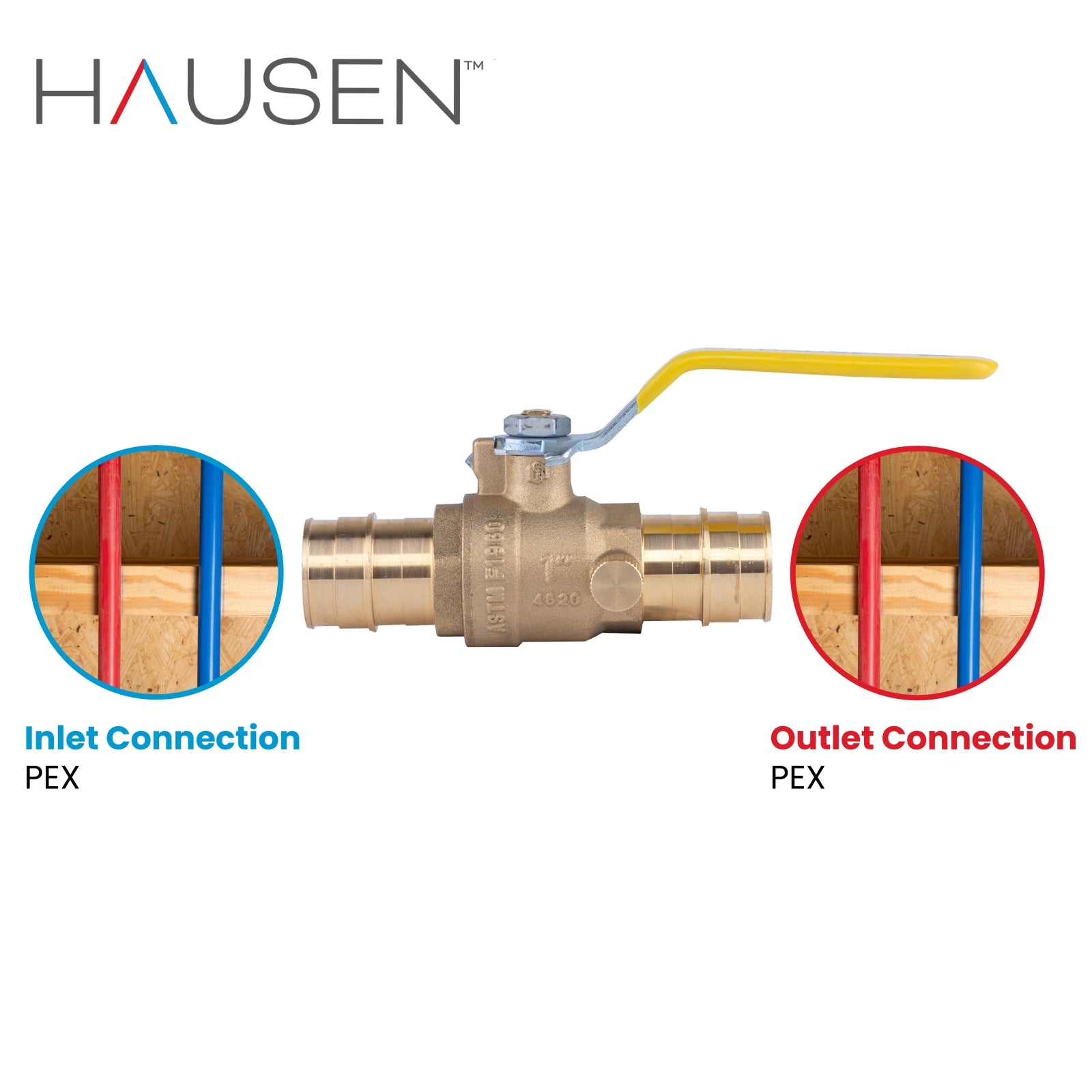 Hausen 1-inch PEX Standard Port Brass Ball Valve with Drain; Lead Free Forged Brass; Blowout Resistant Stem; cUPC/ANSI/NSF Certified; For Use in Potable Water, Oil and Gas Distribution Systems, 10-Pack