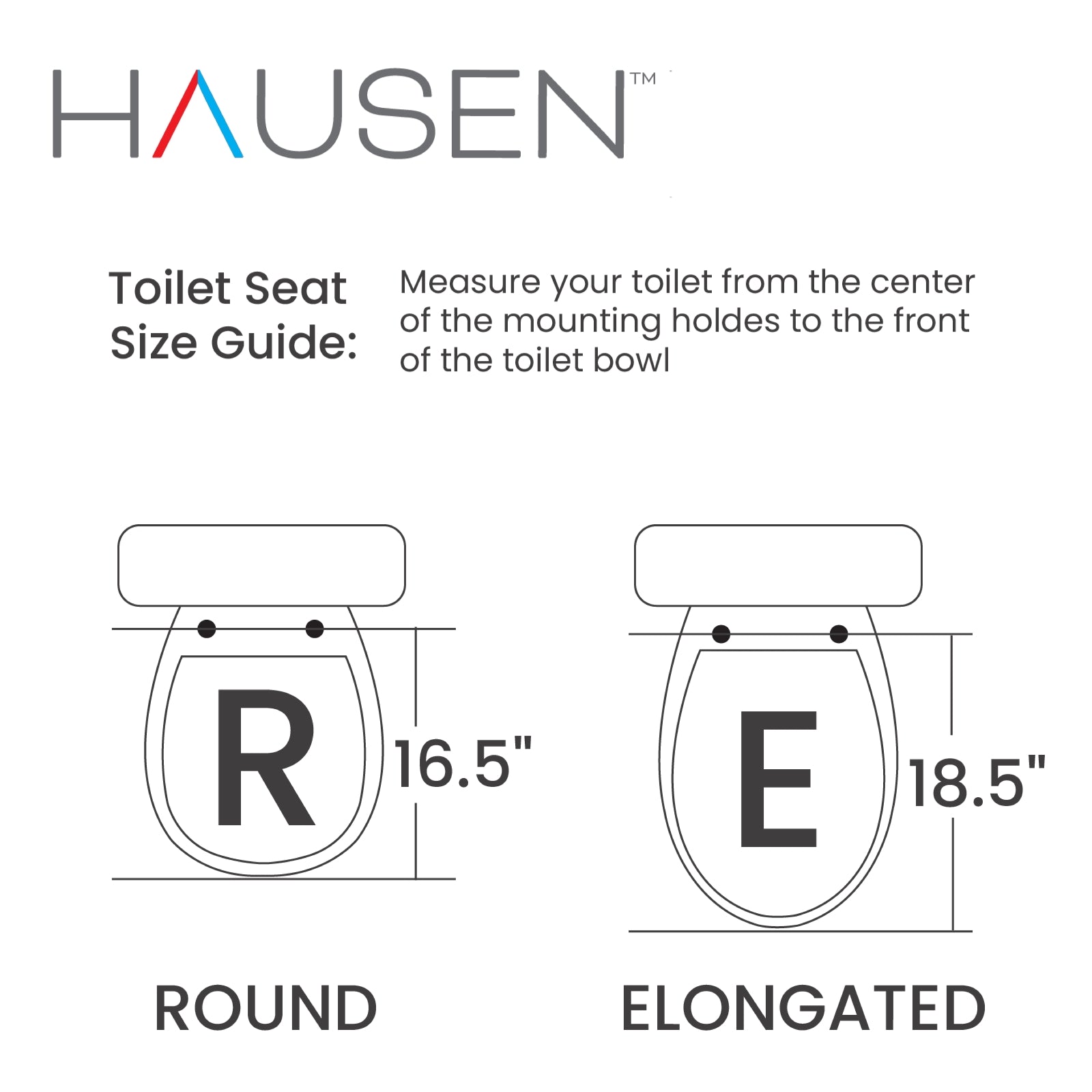 Hausen Standard Economy Replacement Toilet Seat with Durable Plastic Construction, Easy Bottom-Mount Installation with Hardware Included, Elongated-Shape, White, 1-Pack