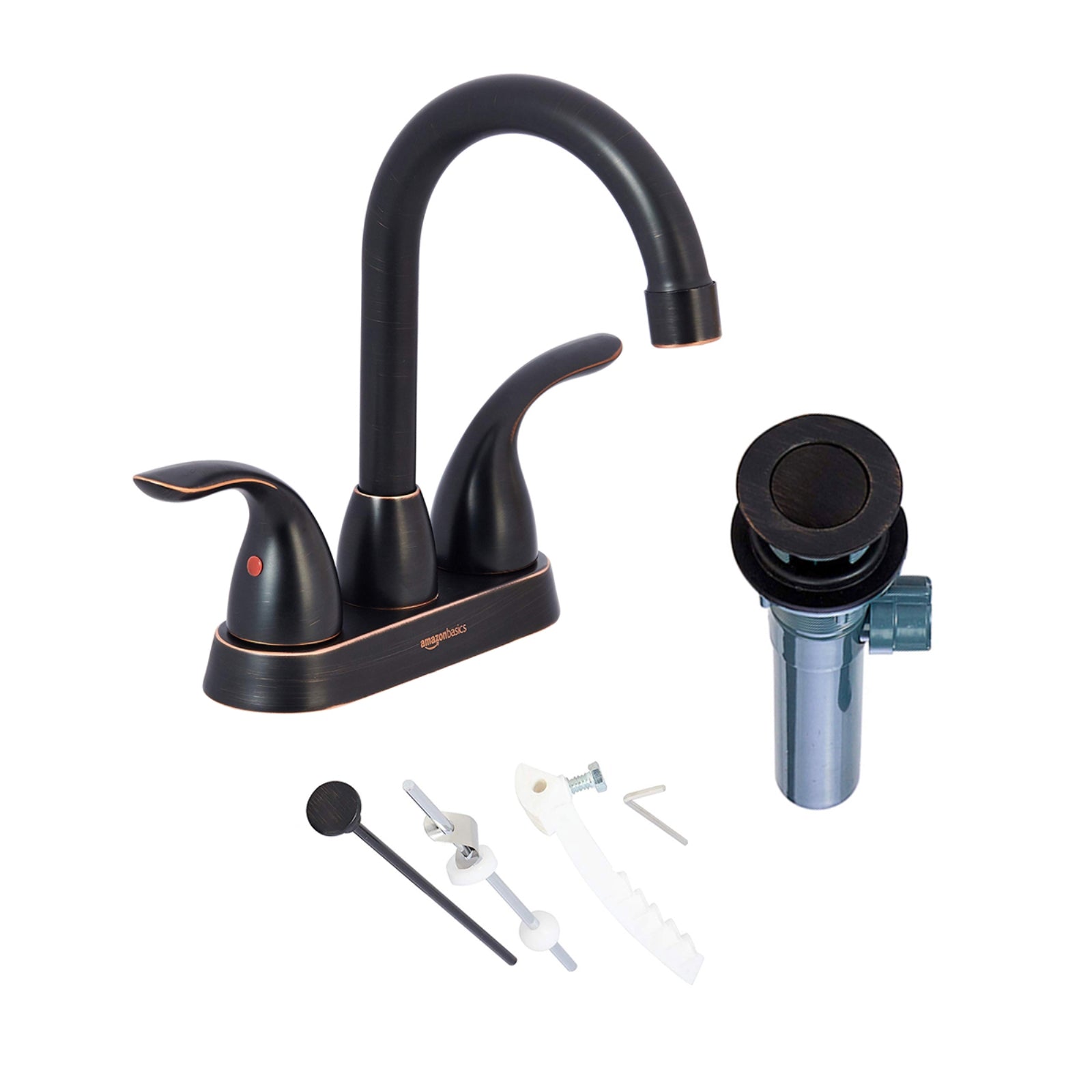 Two-Handle Long Spout 3-Hole Mount Basin Faucet-4-Inch, Oil-Rubbed Bronze