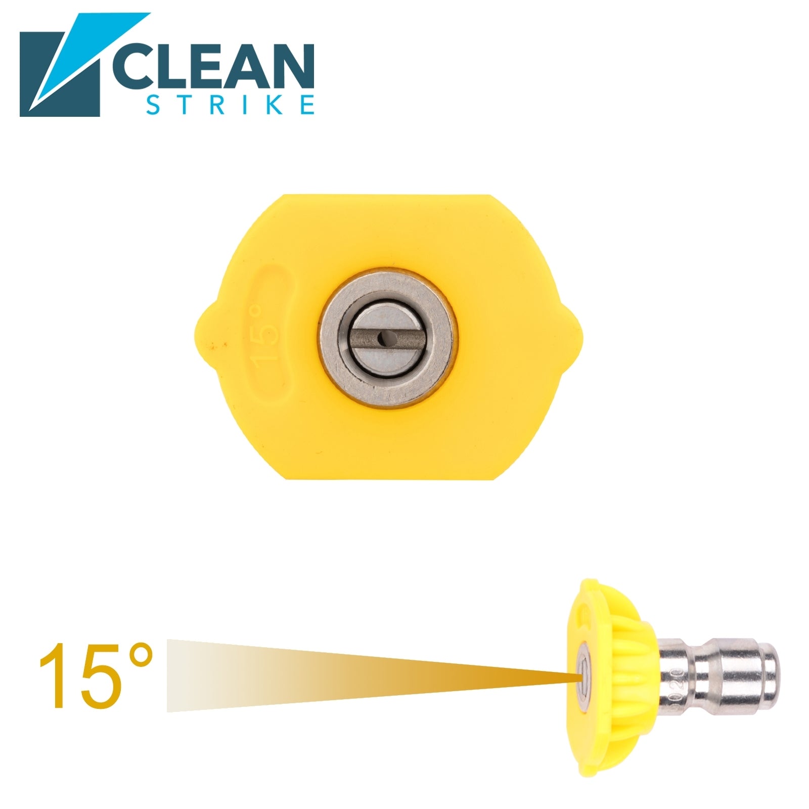 Clean Strike Professional Spray Nozzles, Yellow 15-Degree Spray Tips with 1/4 Inch Quick Connect Fitting, 4.5 Orifice and Pressure Washer Rated 6200 PSI, 5-Pack