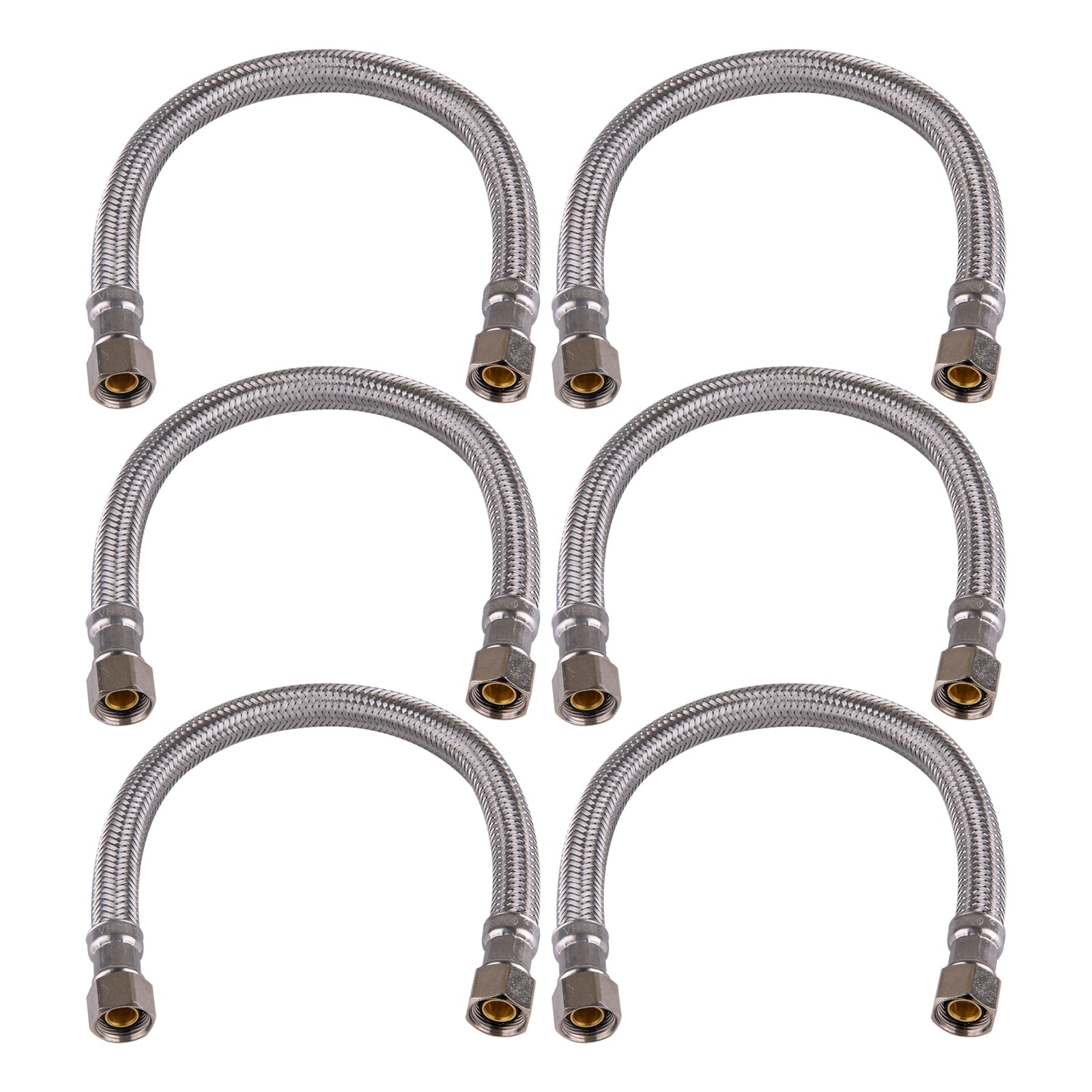 Hausen 3/8-inch Compression x 3/8-inch Compression x 12-inch Length Stainless Steel Faucet Water Supply Connector; Lead Free; cUPC and NSF-61 Certified; Compatible with Standard Faucets, 6-Pack