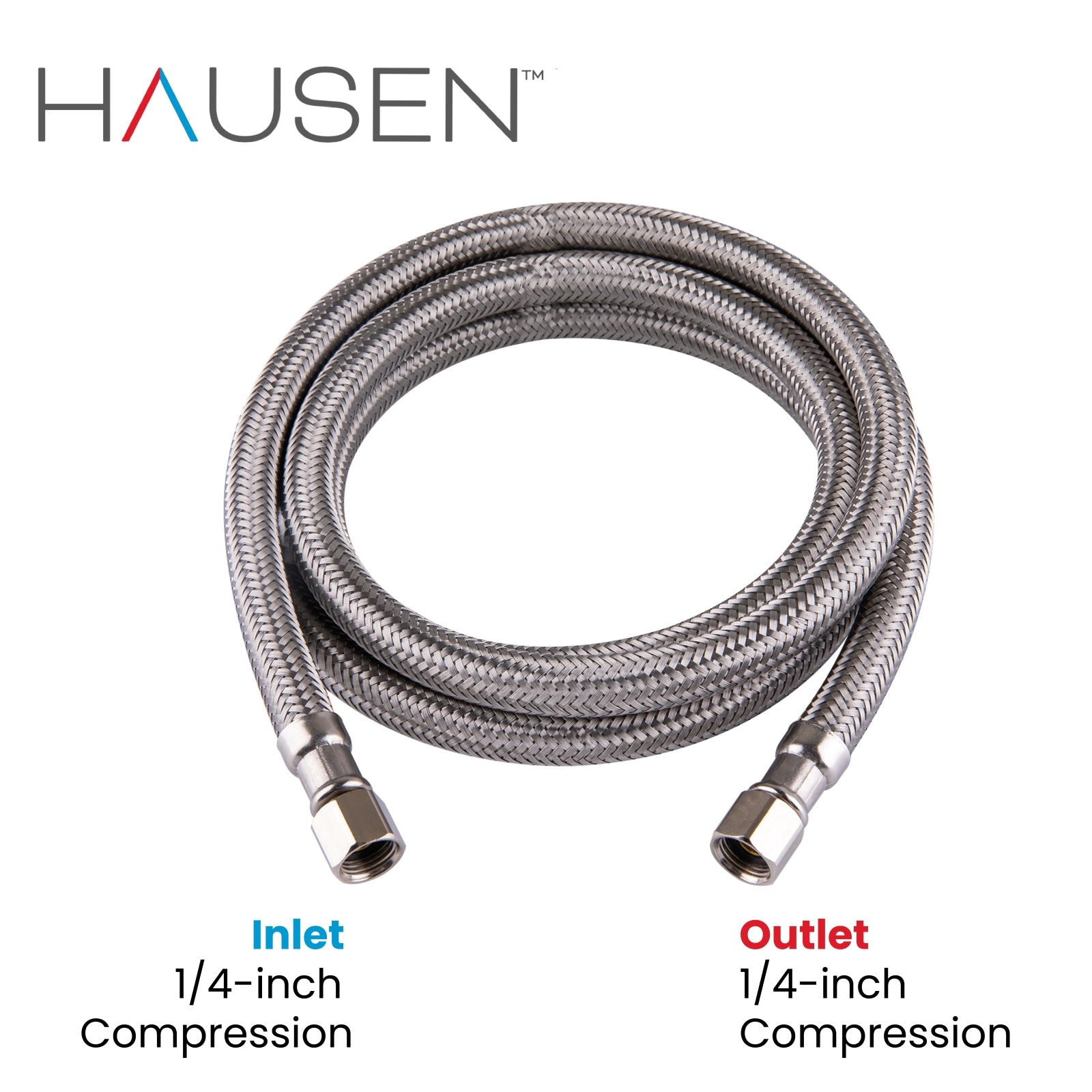 Hausen 1/4-inch Compression x 1/4-inch Compression x 96-inch (8-Feet) Length Stainless Steel Ice Maker Water Supply Connector; Lead Free; Compatible with Standard Refrigerators, 1-Pack