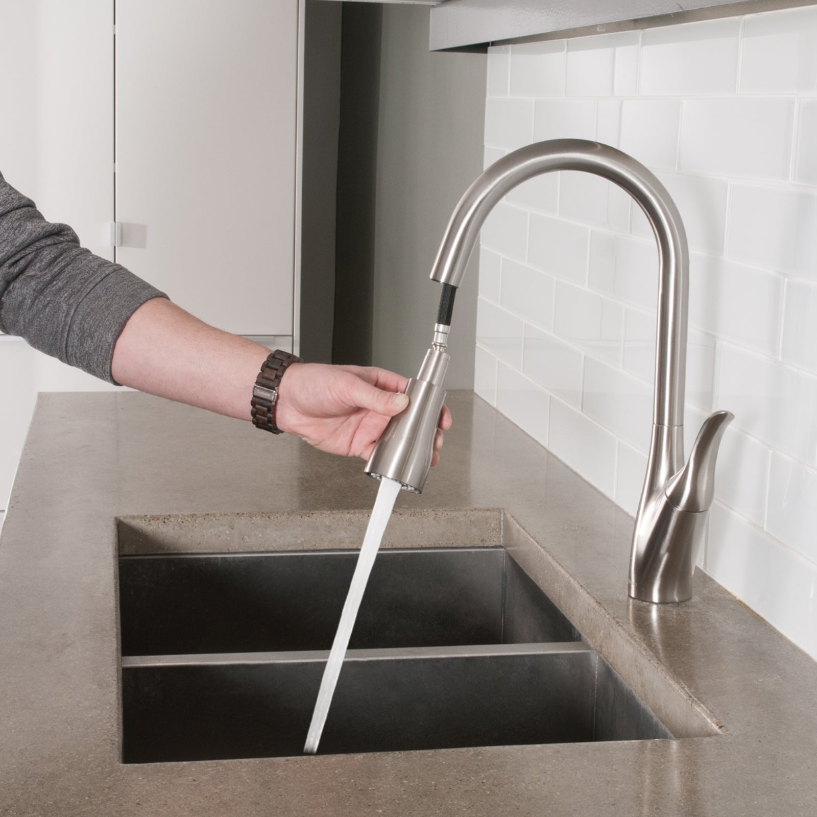 Single-Handled Kitchen Pull-Down Sprayer Faucet, Satin Nickel