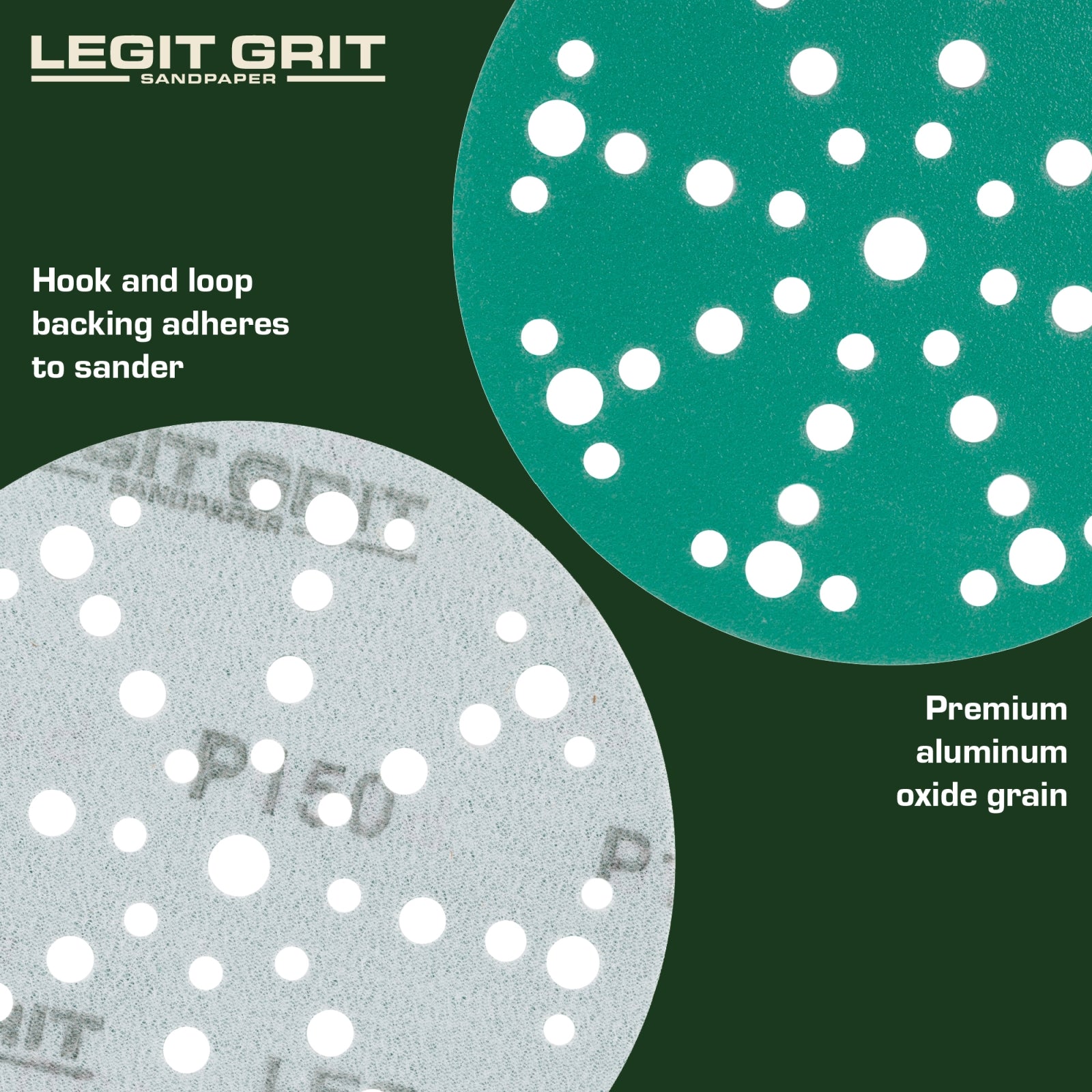 Legit Grit 6 inch Sand paper Disc, 49-Hole, Mixed Grit Variety Set - GRITS: 80/120/150/180/220 (10 of each) , 50 Pack