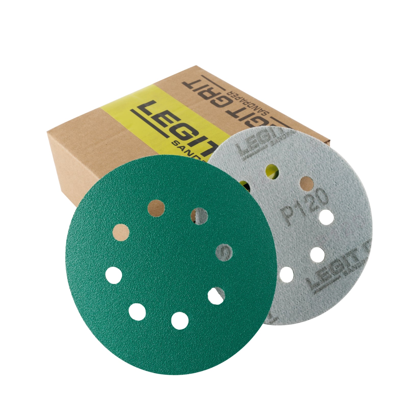 Legit Grit 5 Inch  Sand paper Disc, 8-Hole, Mixed Grit Variety Set - GRITS: 80/120/150/180/220 (10 of each) , 50 Pack