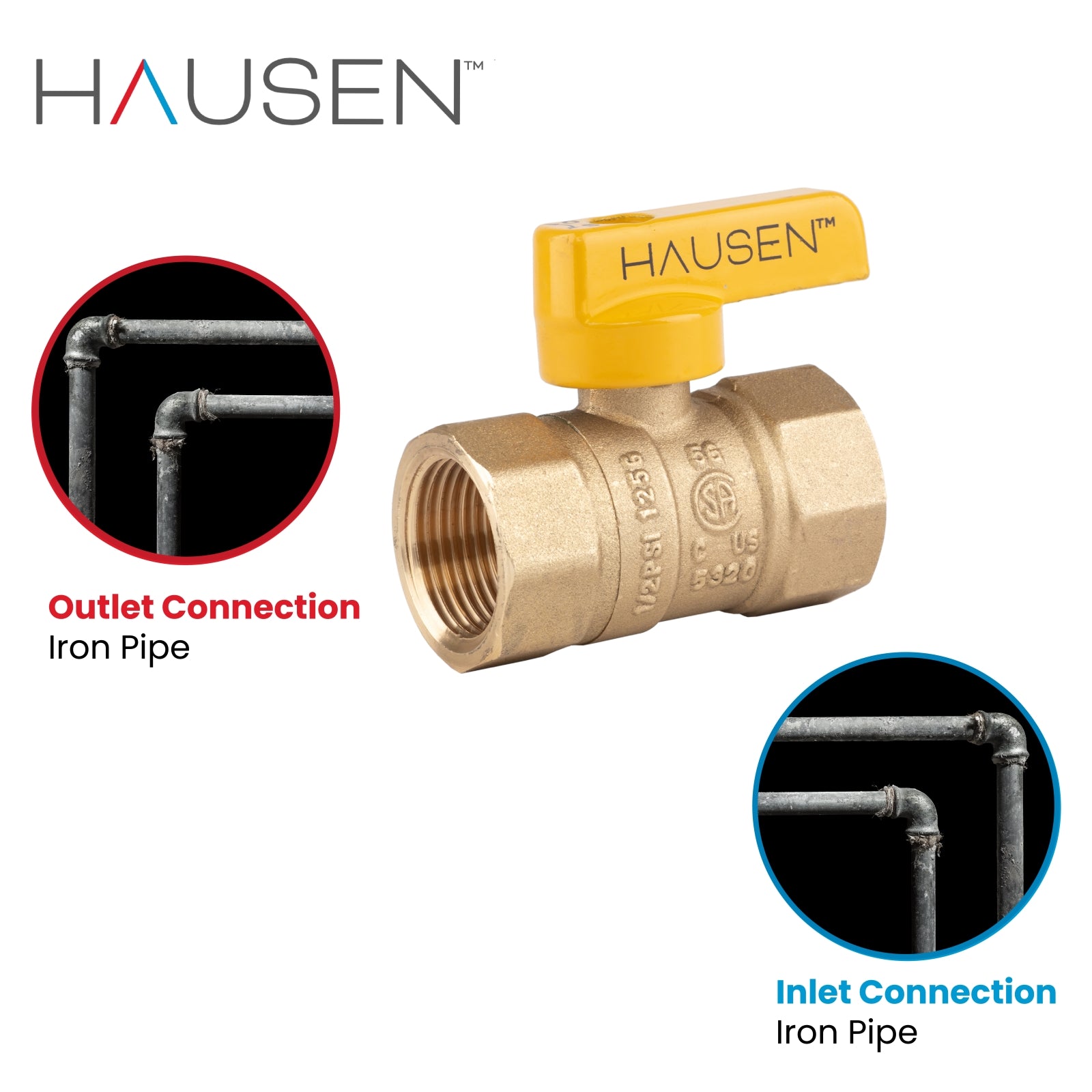 Hausen 3/4-inch FIP (Female Iron Pipe) x 3/4-inch FIP (Female Iron Pipe) Straight Gas Ball Valve with 1/4-Turn Lift and Lock Handle; Forged Brass; Blowout-Resistant Stem; CSA and UL Certified; 1-Pack