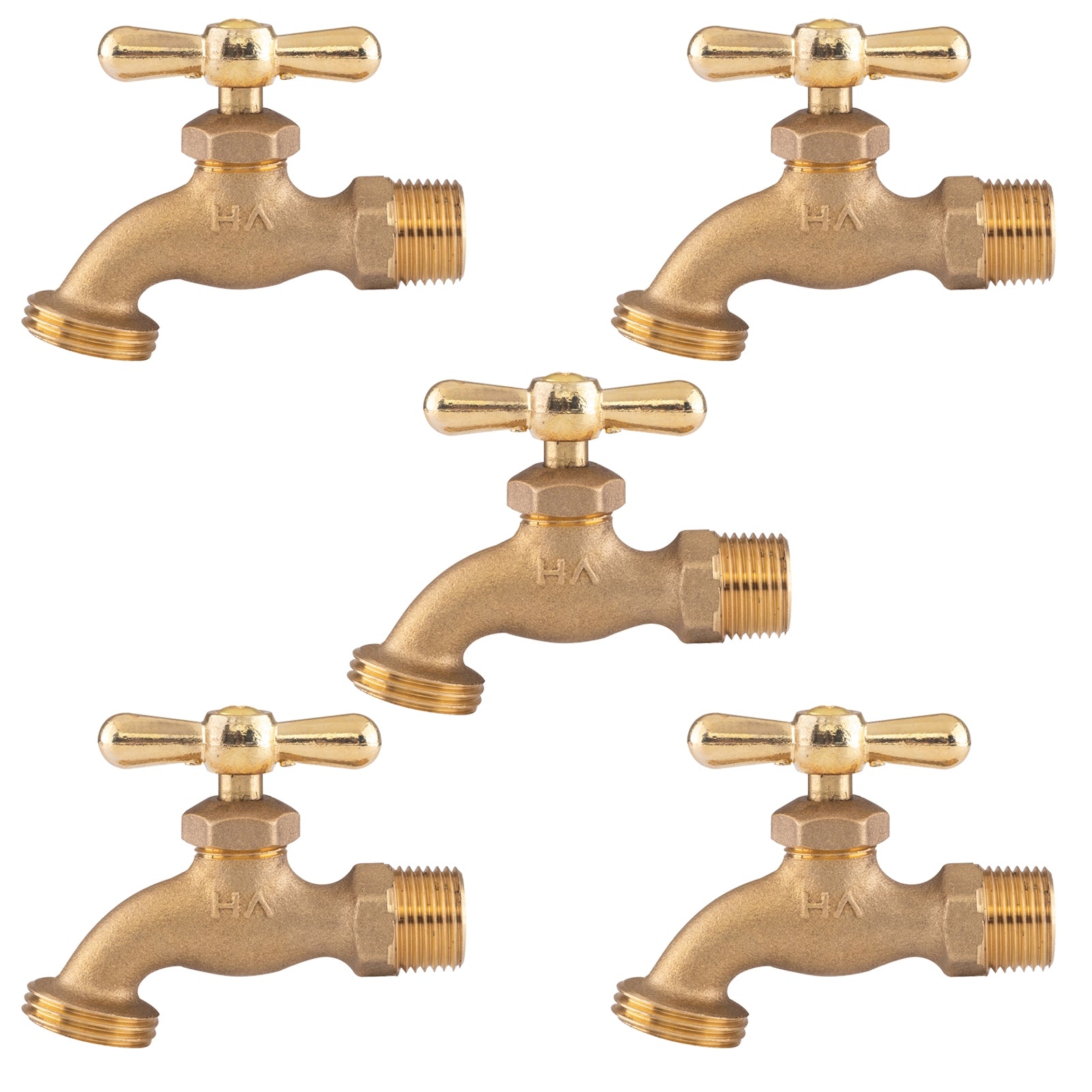 Hausen 1/2-inch MIP (Male Iron Pipe) or 1/2-inch Sweat x 3/4-inch MHT (Male Hose Thread) Brass Hose Bibb Valve with Tee Handle Shutoff; cUPC Certified, Compatible with Standard Garden Hoses, 5-pack