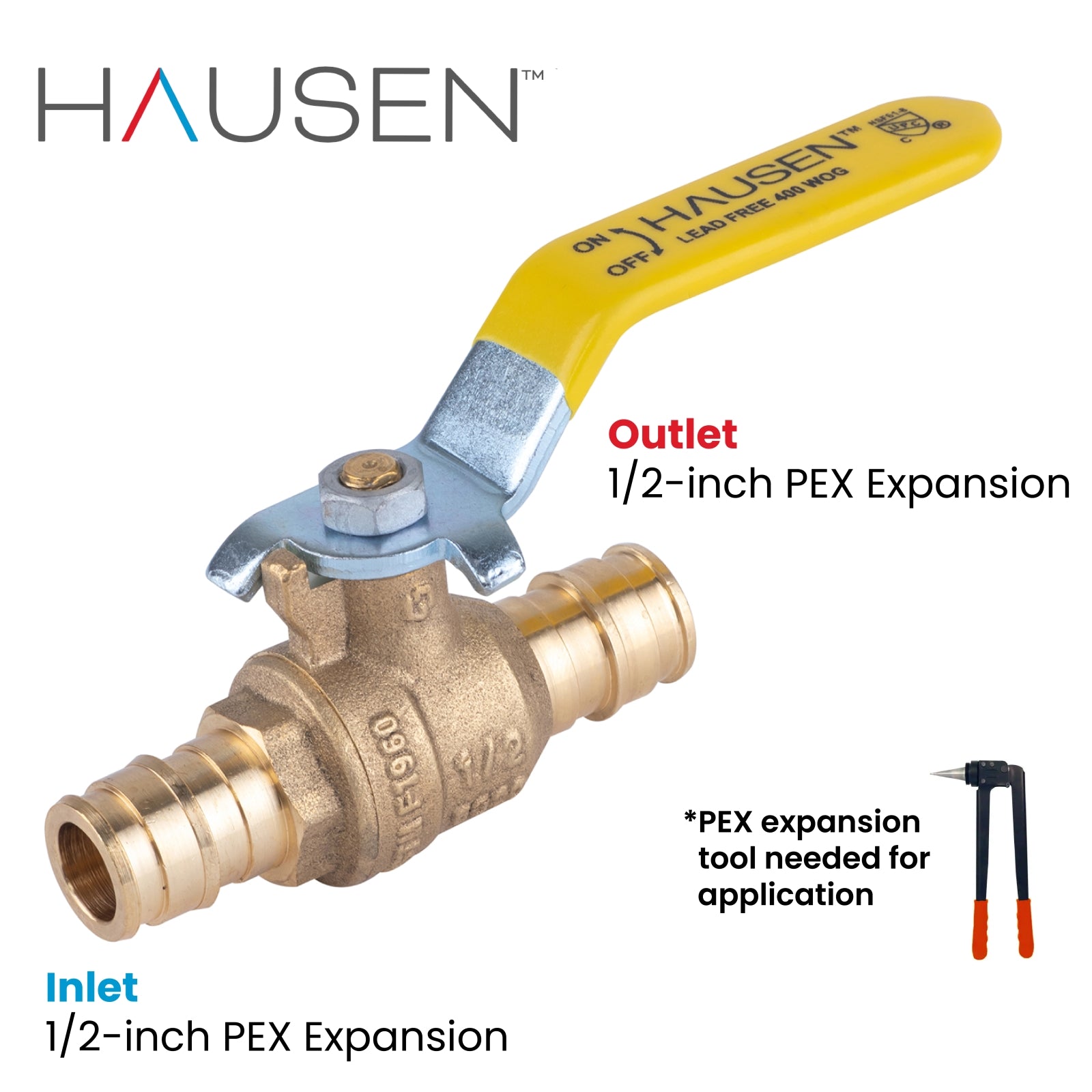 Hausen 1/2-inch PEX Standard Port Brass Ball Valve with PEX Expansion Connection; Lead Free Forged Brass; Blowout Resistant Stem; For Use in Potable Water, Oil and Gas Distribution Systems, 1-Pack