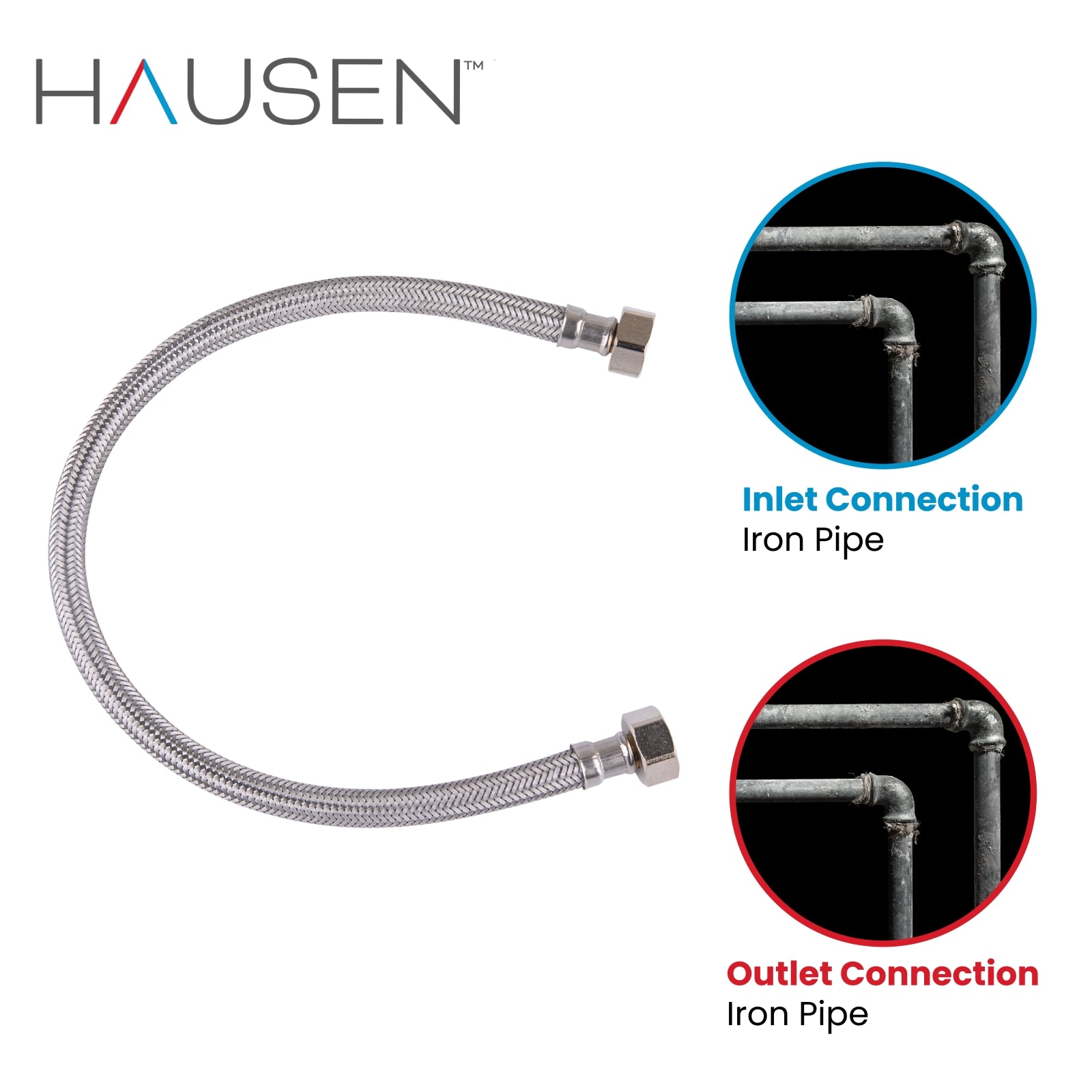 Hausen 1/2-inch FIP (Female Iron Pipe) x 1/2-inch FIP (Female Iron Pipe) x 20-inch Length Stainless Steel Faucet Water Supply Connector; Lead Free; Compatible with Standard Faucets, 2-Pack