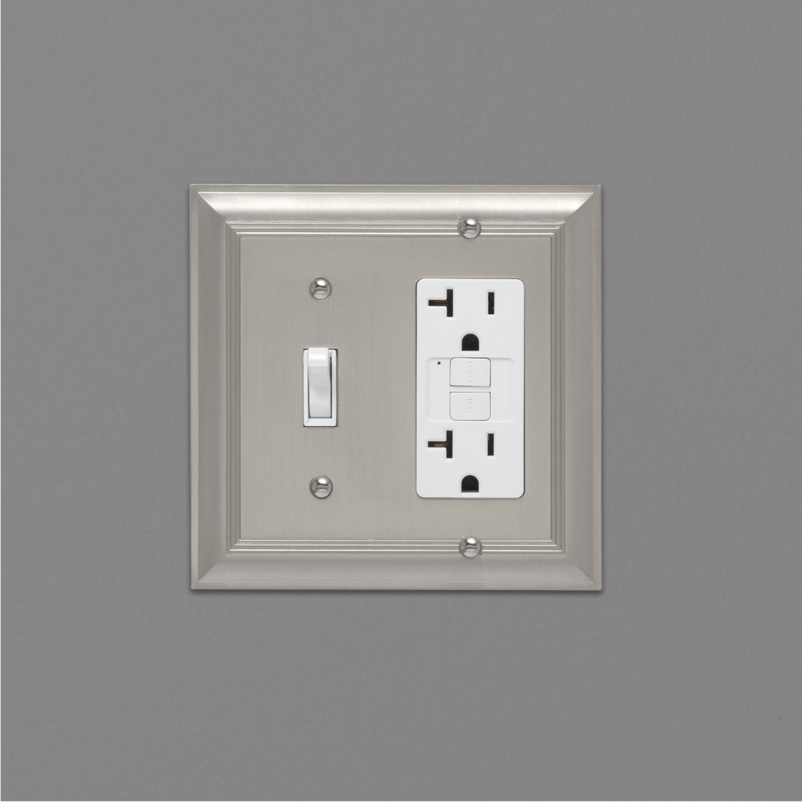 AmazonBasics Toggle and Gang Wall Plate, Satin Nickel, 2-Pack