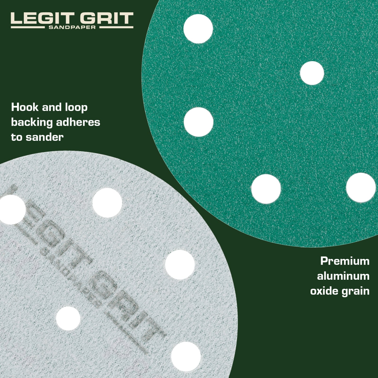 Legit Grit 5 inch Sand paper Disc, 9-Hole, Mixed Grit Variety Set - GRITS: 80/120/150/180/220 (10 of each) , 50 Pack