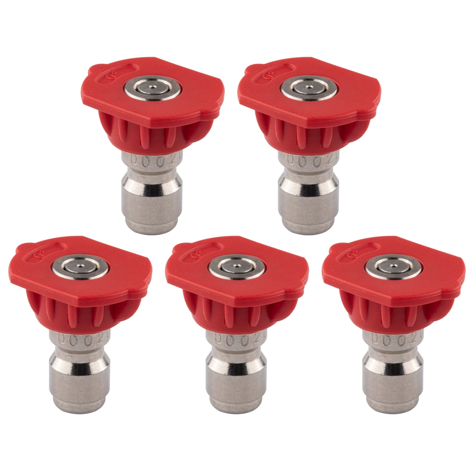 Clean Strike Professional Spray Nozzles, Red 0-Degree Spray Tips with 1/4 Inch Quick Connect Fitting, 2.0 Orifice and Pressure Washer Rated 6200 PSI, 5-Pack