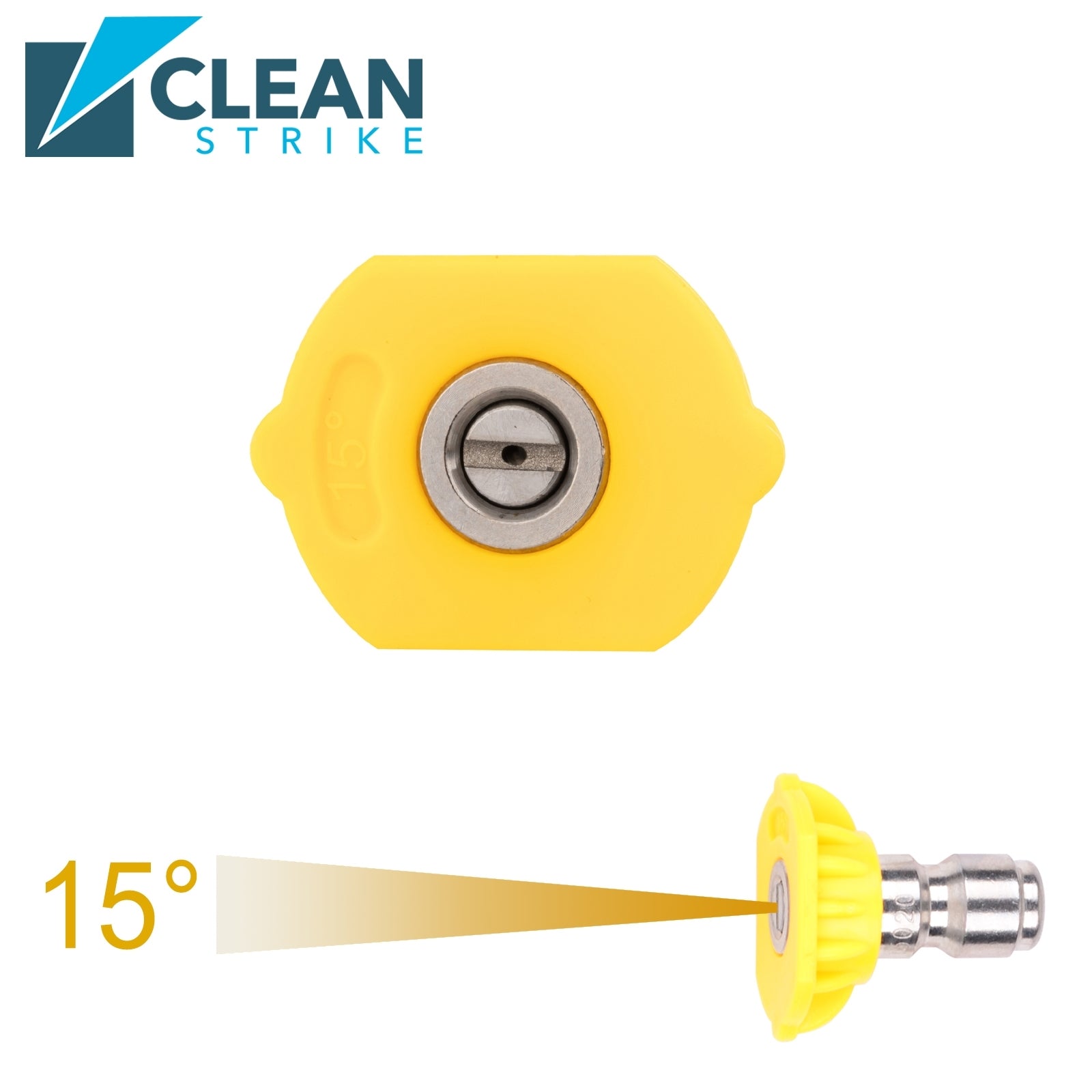 Clean Strike Professional Spray Nozzles, Yellow 15-Degree Spray Tips with 1/4 Inch Quick Connect Fitting, 3.5 Orifice and Pressure Washer Rated 6200 PSI, 5-Pack