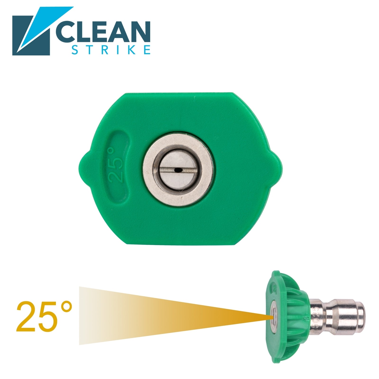 Clean Strike Professional Spray Nozzles, Green 25-Degree Spray Tips with 1/4 Inch Quick Connect Fitting, 2.0 Orifice and Pressure Washer Rated 6200 PSI, 5-Pack