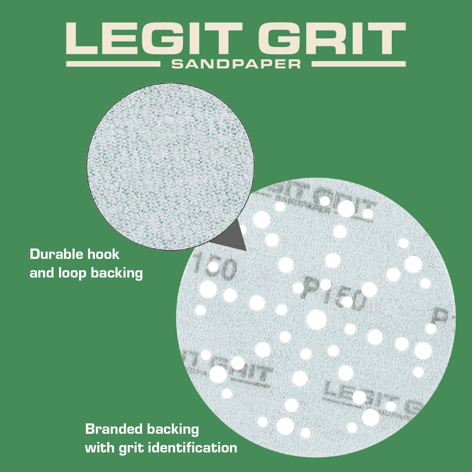 Legit Grit 6 inch Sand paper Disc, 49-Hole, Mixed Grit Variety Set - GRITS: 80/120/150/180/220 (10 of each) , 50 Pack