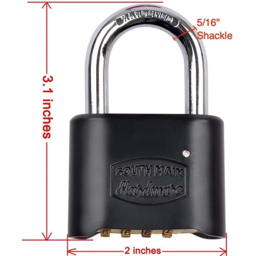 South Main Hardware Resettable Die-Cast Padlock, Black, 1-Pack