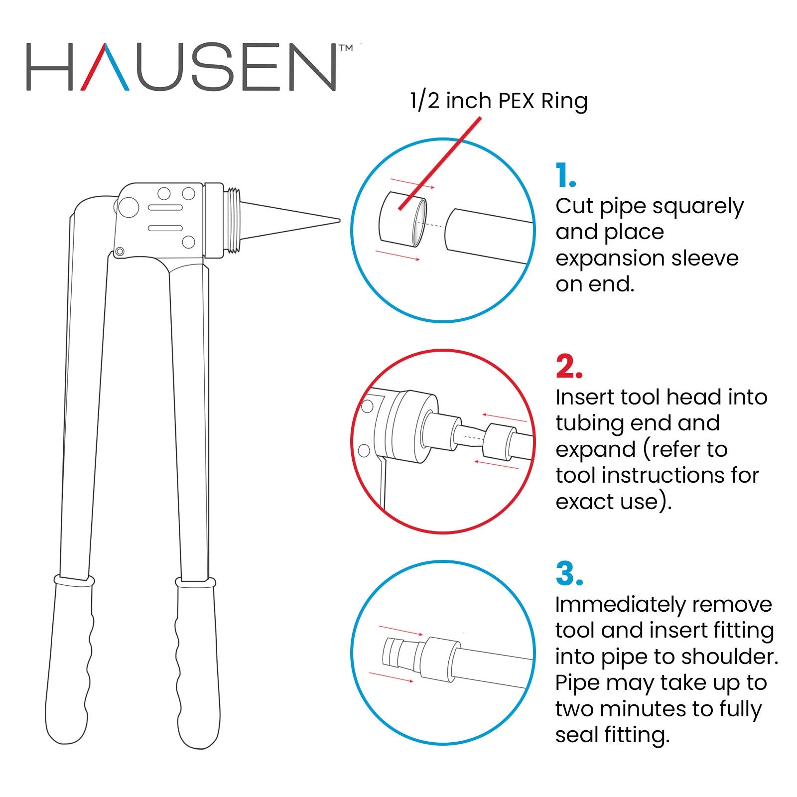 Hausen 1/2-inch PEX Standard Port Brass Ball Valve with PEX Expansion Connection; Lead Free Forged Brass; Blowout Resistant Stem; For Use in Potable Water, Oil and Gas Distribution Systems, 10-Pack