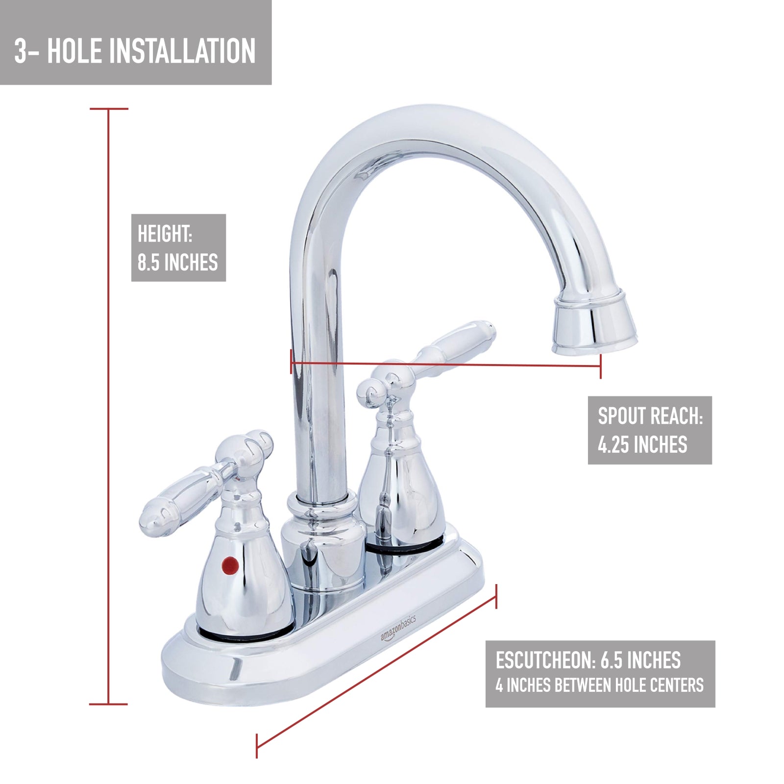 Traditional Two-Handle Long Spout 3-Hole Mount Basin Faucet-4-Inch, Polished Chrome