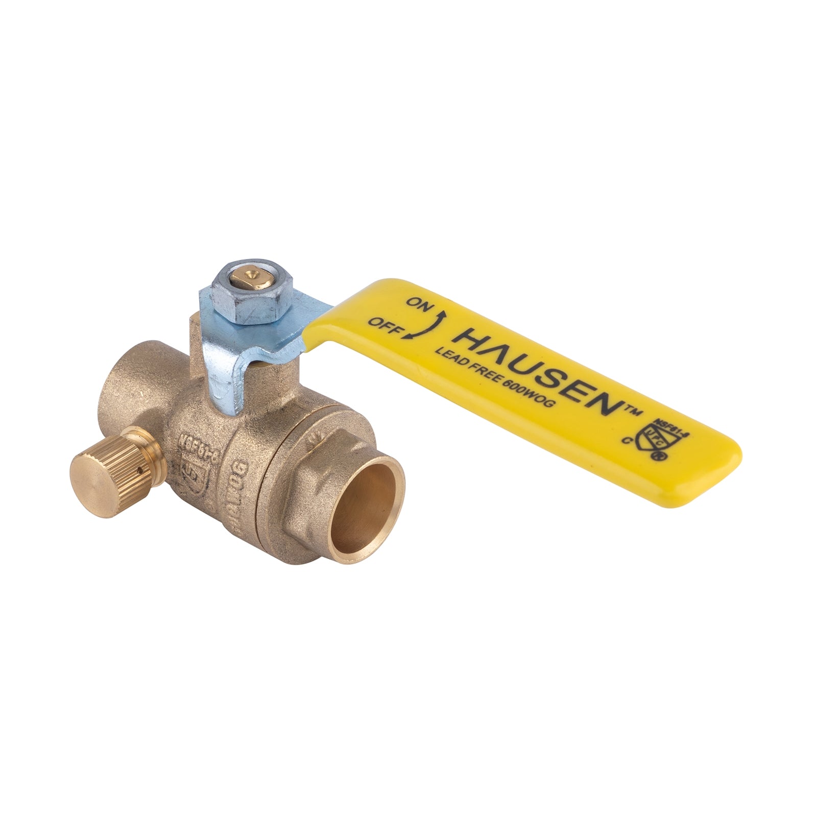 Hausen 1/2-inch Sweat x 1/2-inch Sweat Full Port Brass Ball Valve with Drain; Lead Free Forged Brass; Blowout Resistant Stem; For Use in Potable Water, Oil and Gas Distribution Systems, 1-Pack