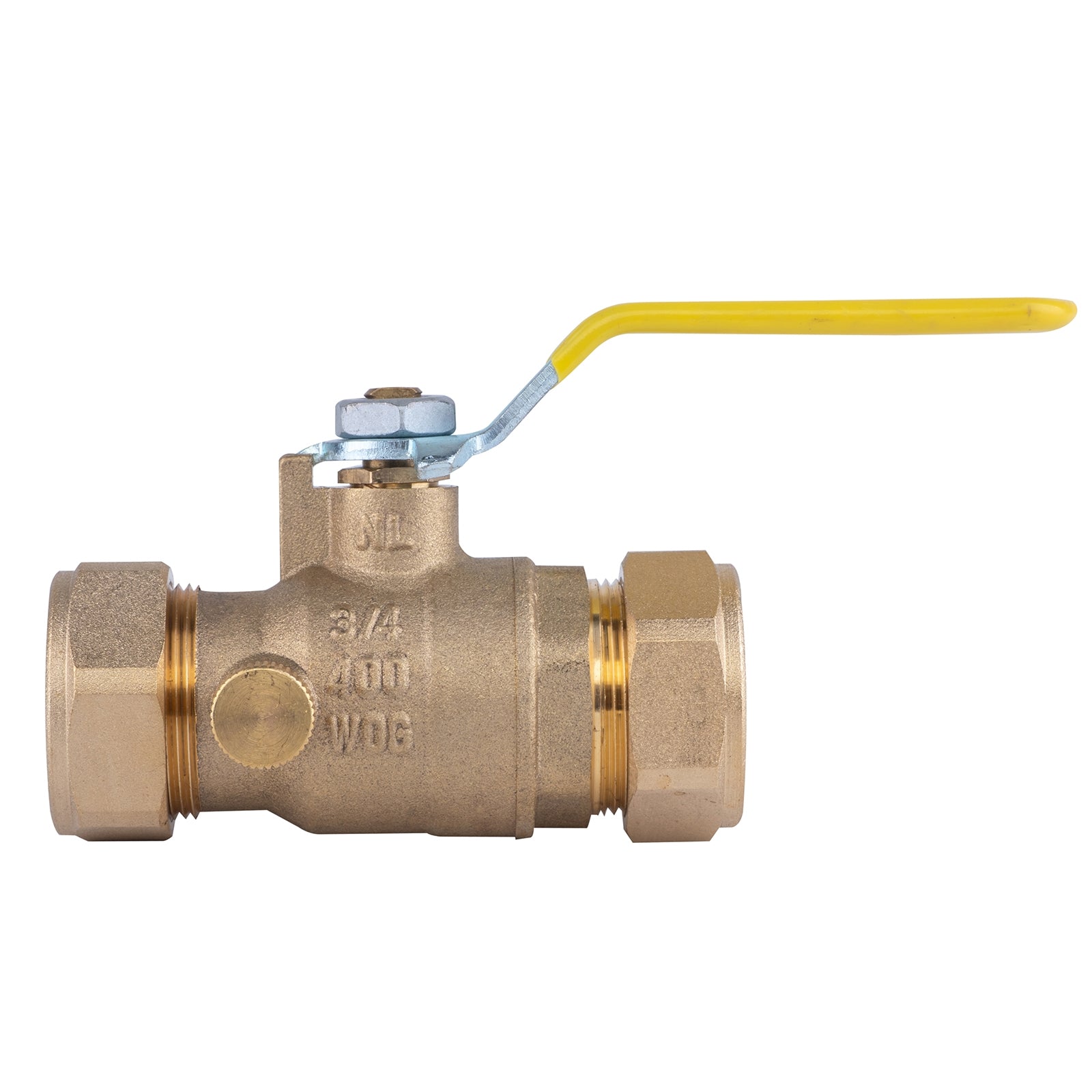 Hausen 3/4-inch Compression Standard Port Brass Ball Valve with Drain; Lead Free Forged Brass; Blowout Resistant Stem; For Use in Potable Water, Oil and Gas Distribution Systems, 10-Pack