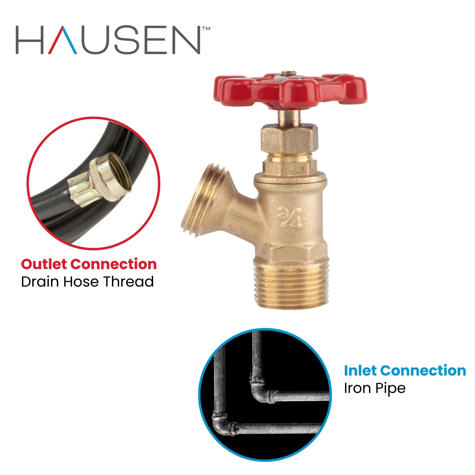 Hausen 1/2-inch FIP (Female Iron Pipe) or 3/4-inch MIP (Male Iron Pipe) x 3/4-inch MHT (Male Hose Thread) Brass Boiler Drain Valve; Compatible with Boilers and Water Heaters , 5-pack