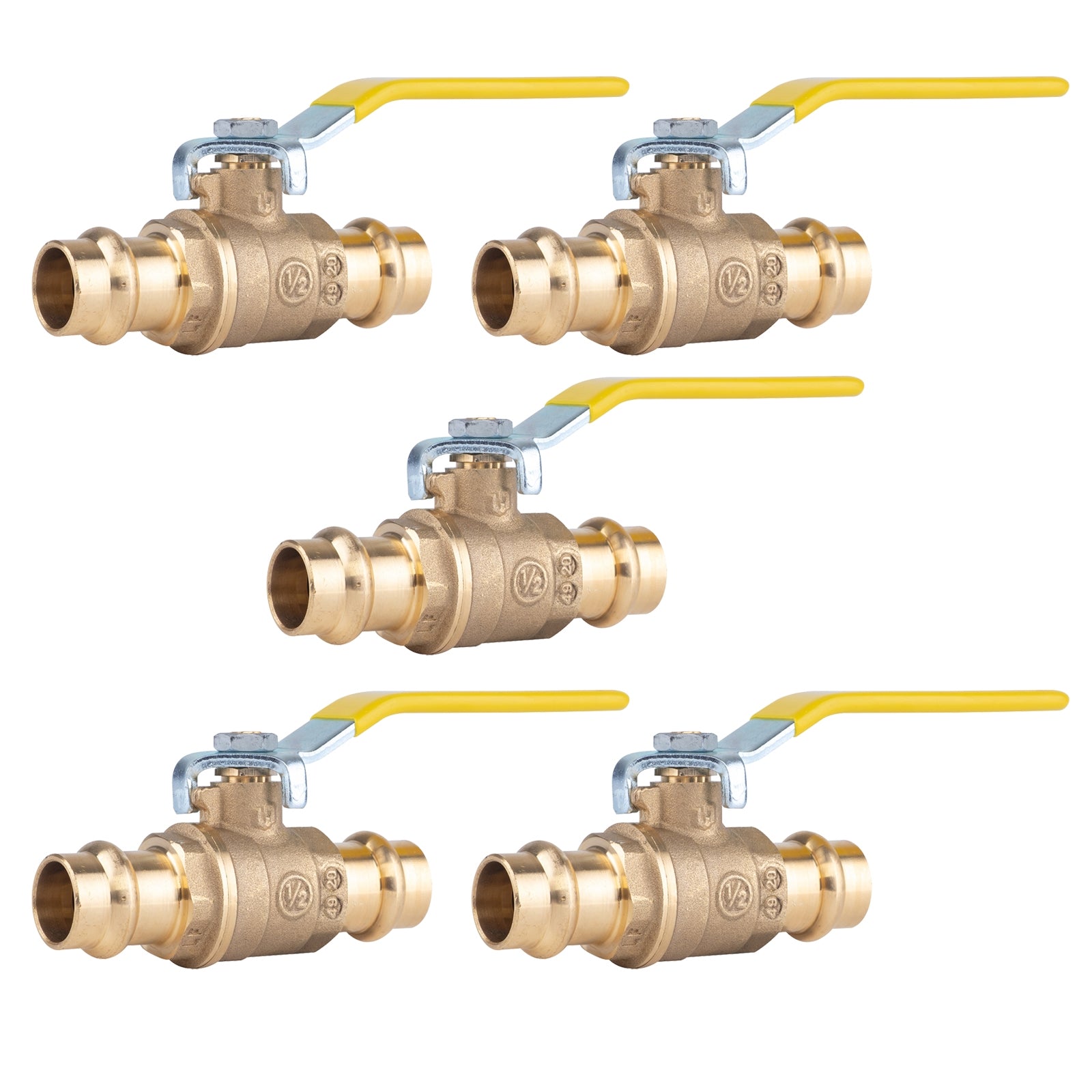 Hausen 1/2-inch Single O-Ring Press Ball Valve; Lead Free Forged Brass; Blowout Resistant Stem; For Use in Potable Water Distribution Systems, Hydronic Heating and Chilled Water, 5-Pack