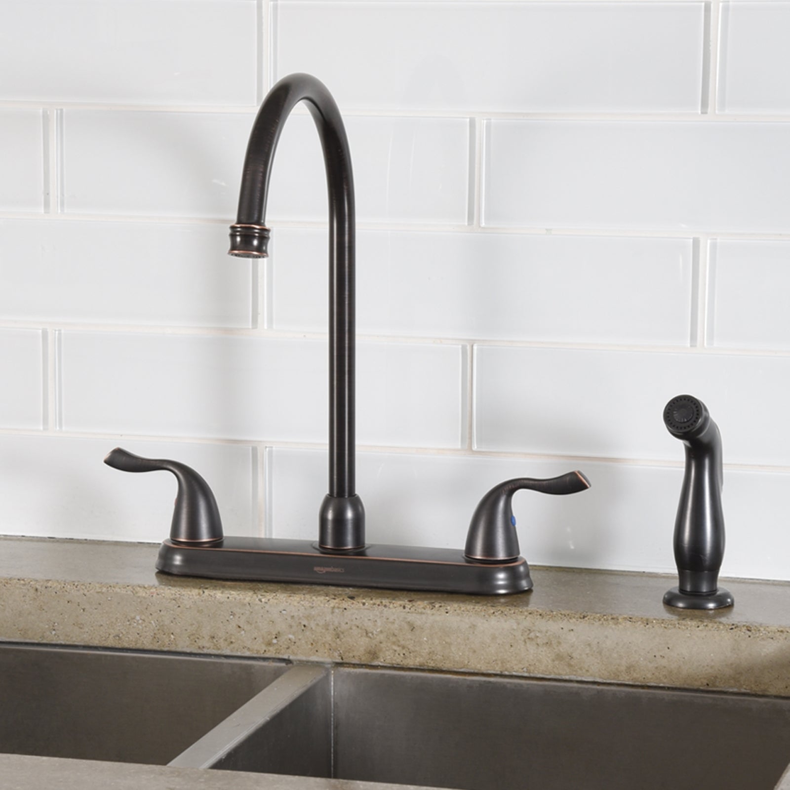 Two-Handle Hi-Arc Kitchen Faucet With Sprayer, Oil-Rubbed Bronze