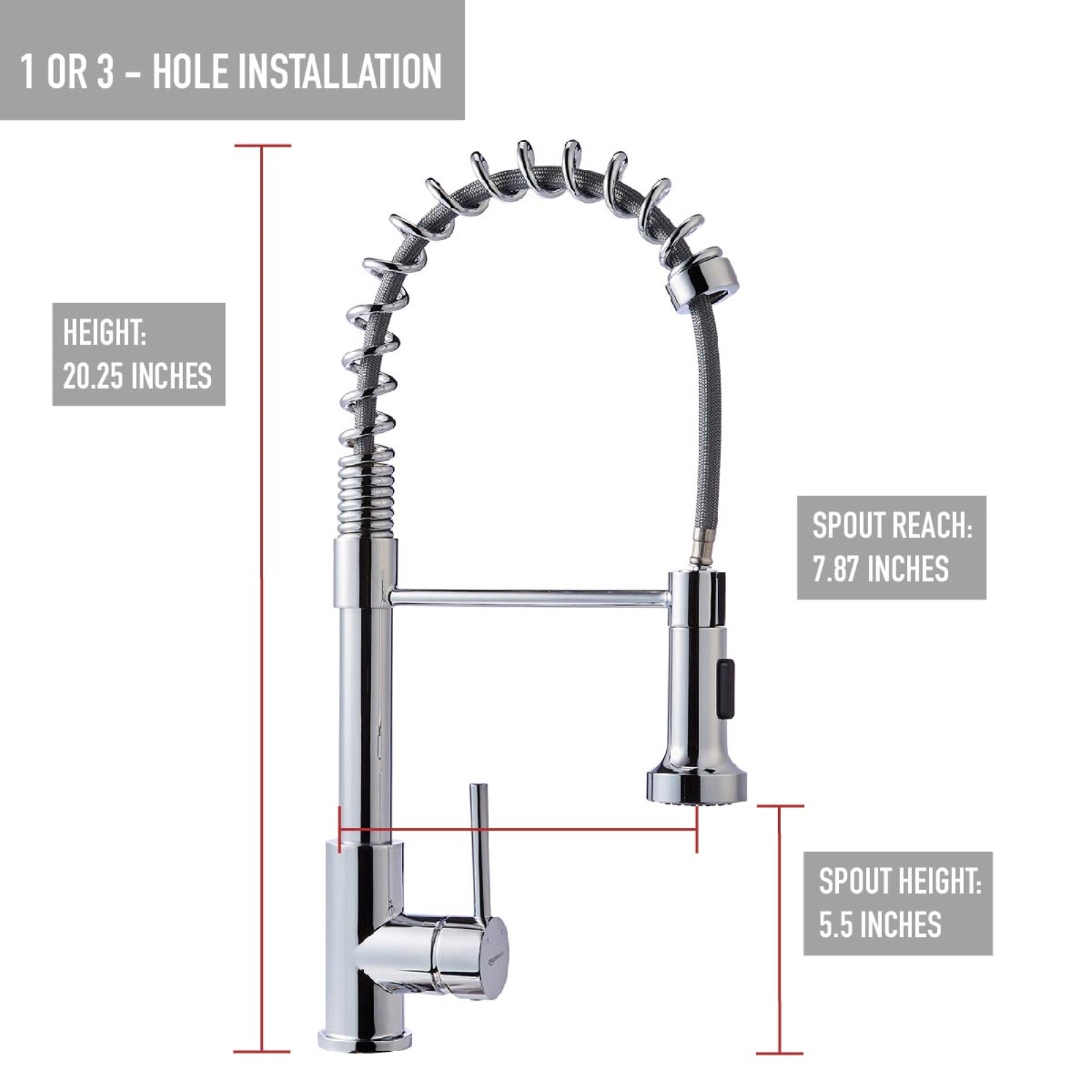 Pro-Style Spring Sprayer Kitchen Faucet, Polished Chrome