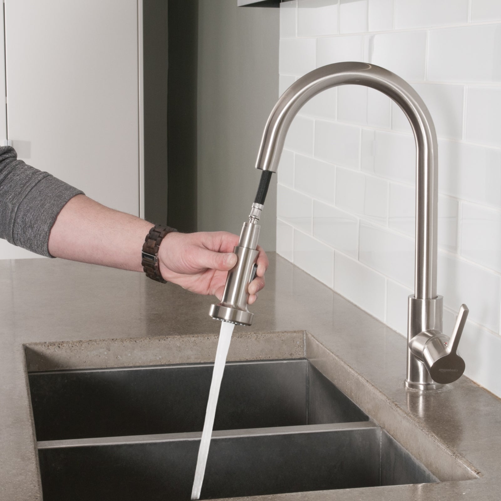 Modern Pull-Down Kitchen Sprayer Faucet, Satin Nickel