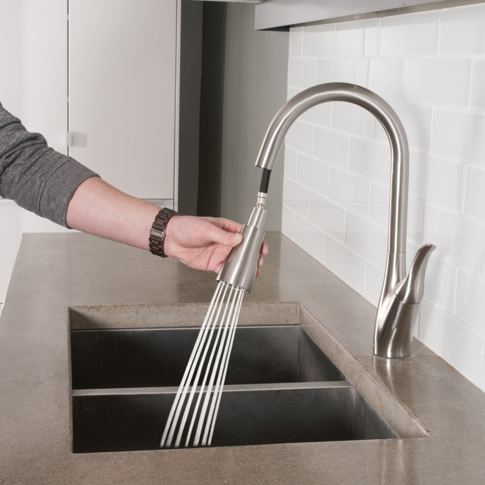 Single-Handled Kitchen Pull-Down Sprayer Faucet, Satin Nickel