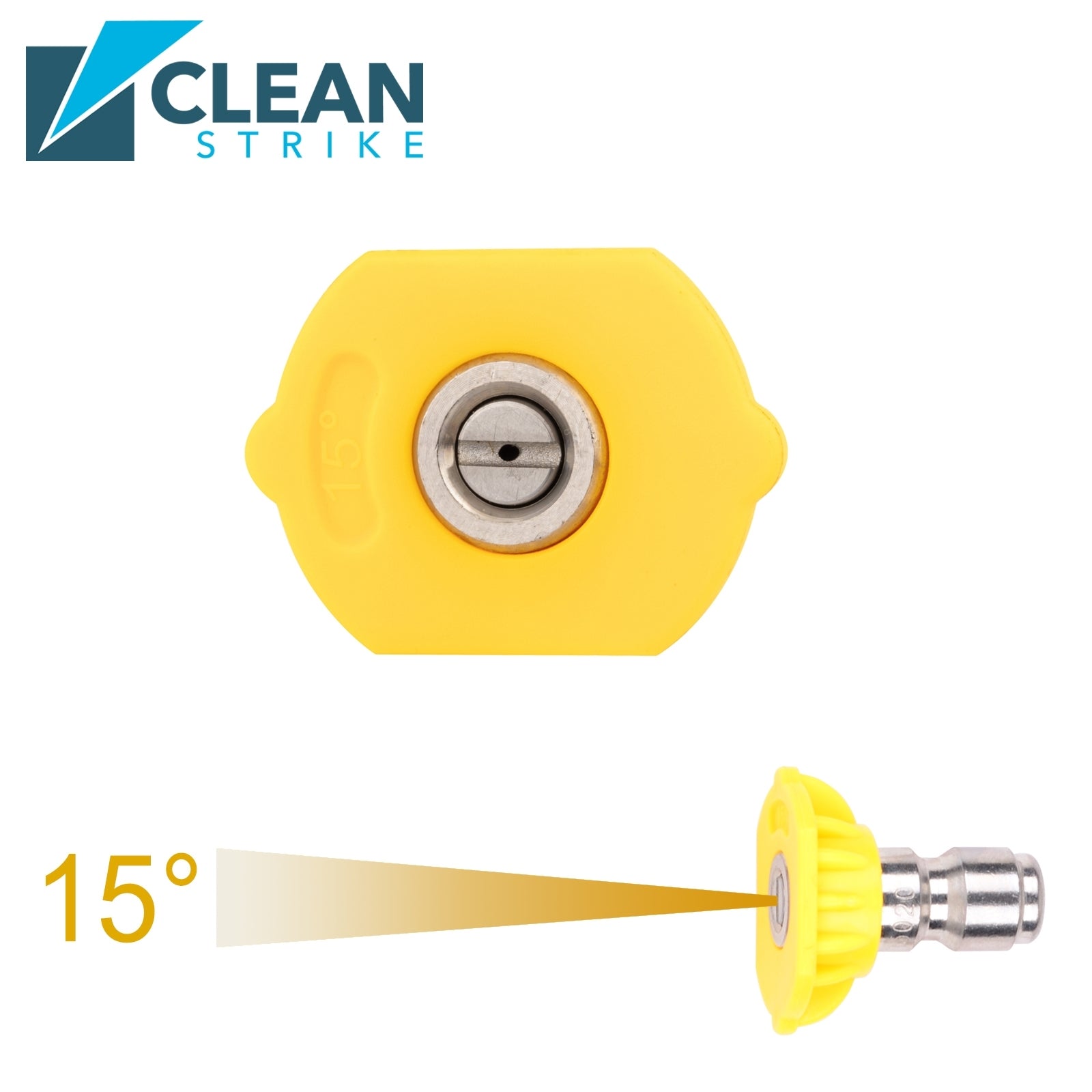 Clean Strike Professional Spray Nozzles, Yellow 15-Degree Spray Tips with 1/4 Inch Quick Connect Fitting, 2.5 Orifice and Pressure Washer Rated 6200 PSI, 5-Pack