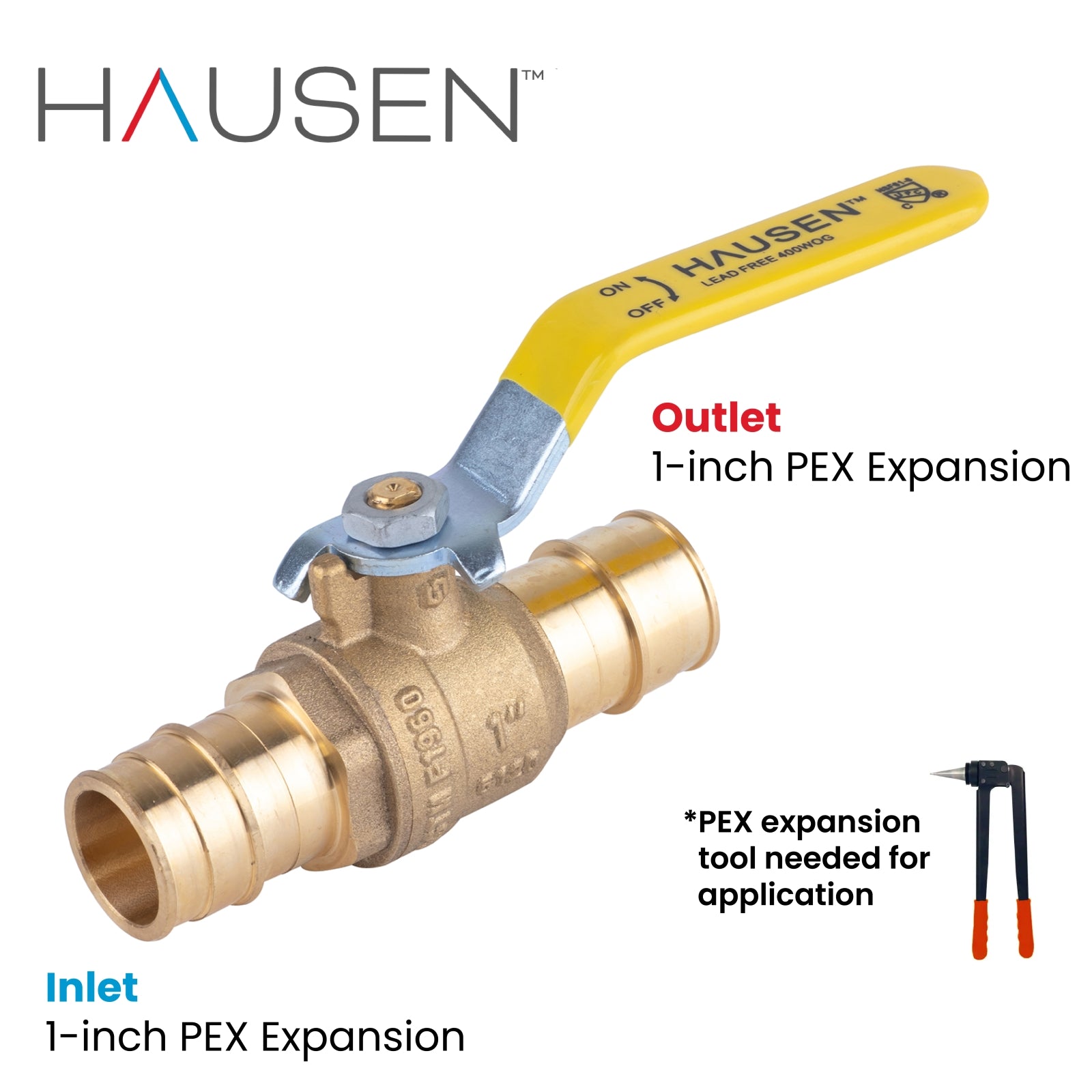 Hausen 1-inch PEX Standard Port Brass Ball Valve with PEX Expansion Connection; Lead Free Forged Brass; Blowout Resistant Stem; For Use in Potable Water, Oil and Gas Distribution Systems, 1-Pack