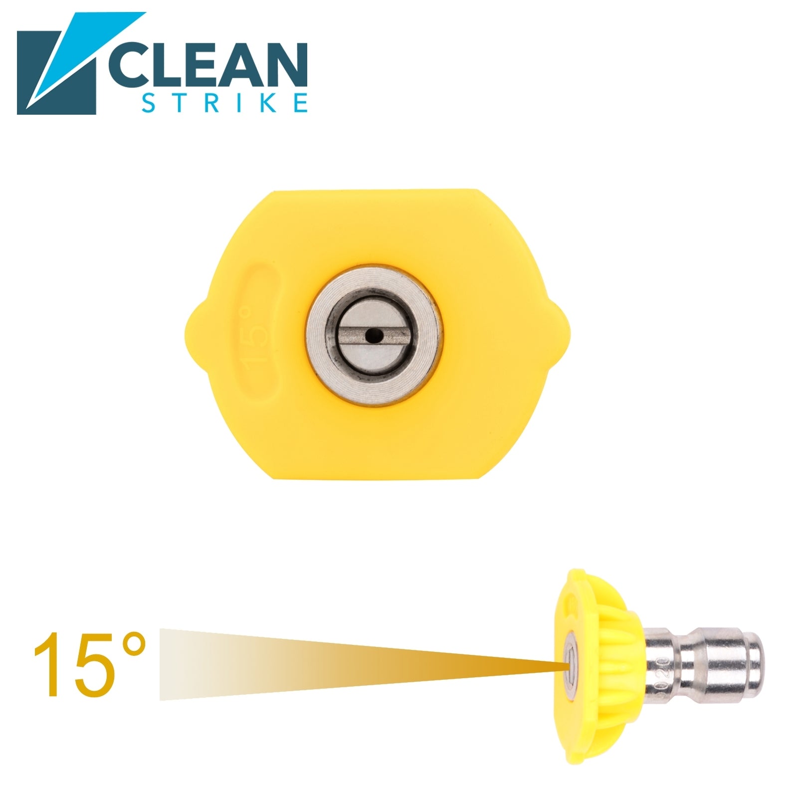 Clean Strike Professional Spray Nozzles, Yellow 15-Degree Spray Tips with 1/4 Inch Quick Connect Fitting, 4.0 Orifice and Pressure Washer Rated 6200 PSI, 5-Pack