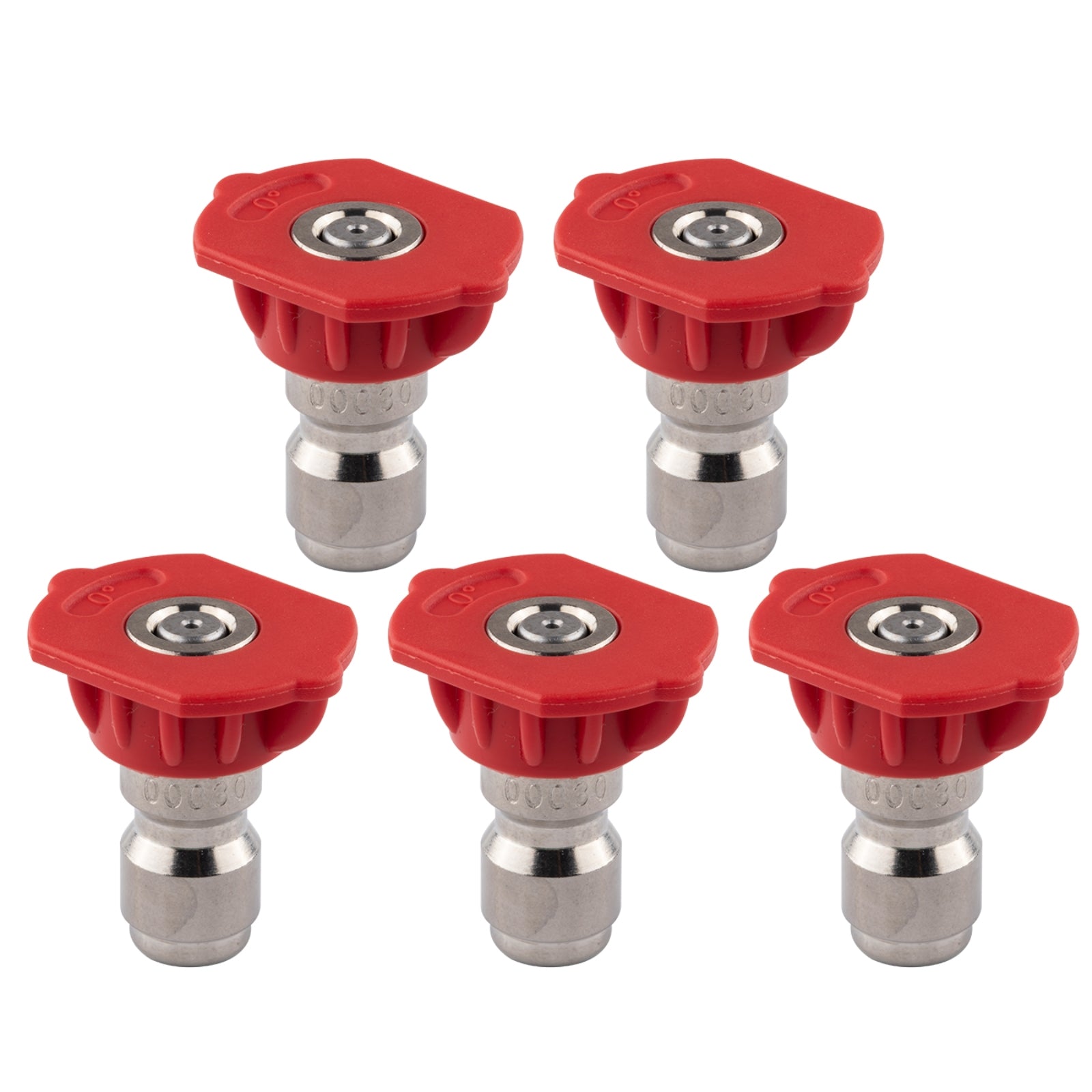 Clean Strike Professional Spray Nozzles, Red 0-Degree Spray Tips with 1/4 Inch Quick Connect Fitting, 3.0 Orifice and Pressure Washer Rated 6200 PSI, 5-Pack