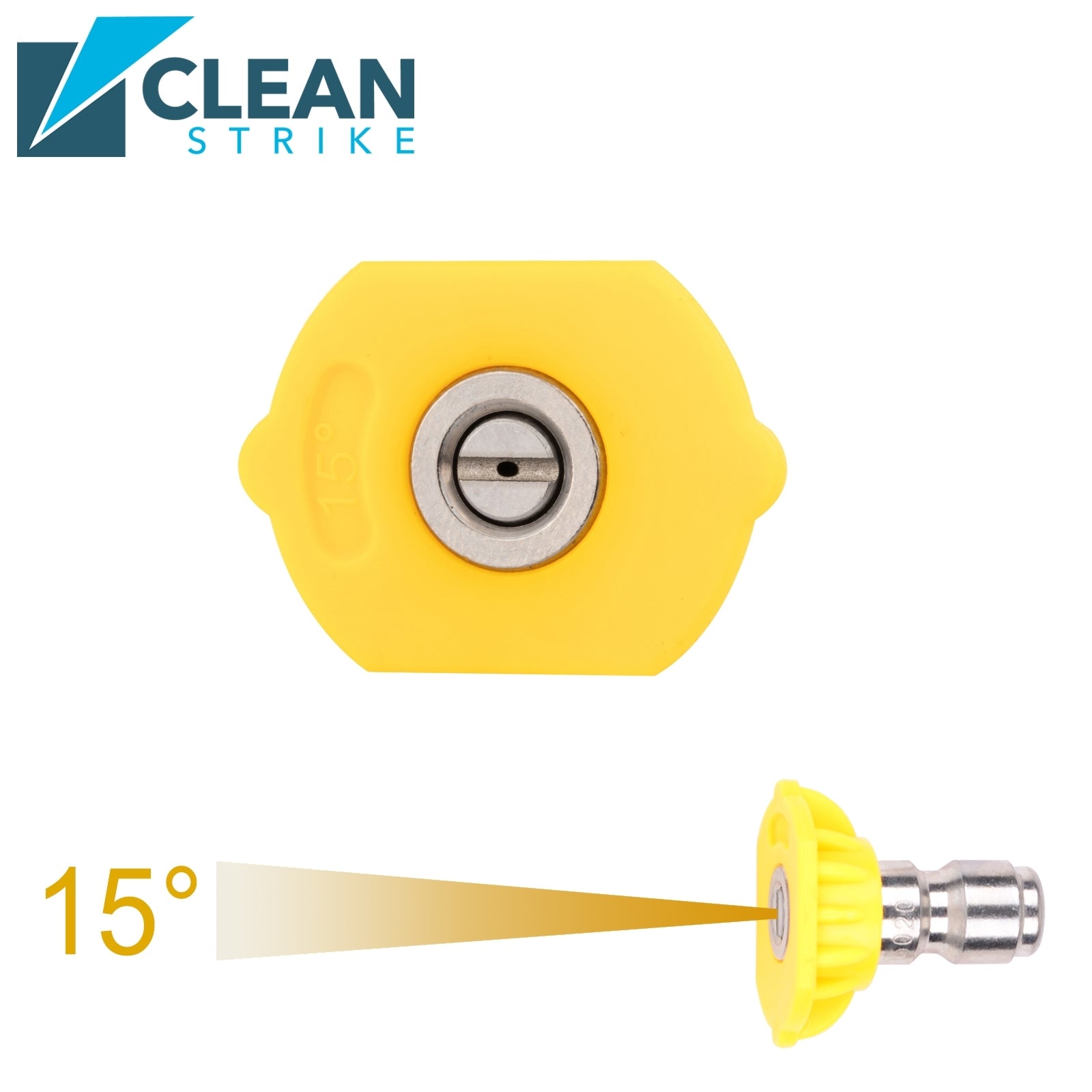 Clean Strike Professional Spray Nozzles, Yellow 15-Degree Spray Tips with 1/4 Inch Quick Connect Fitting, 2.0 Orifice and Pressure Washer Rated 6200 PSI, 5-Pack