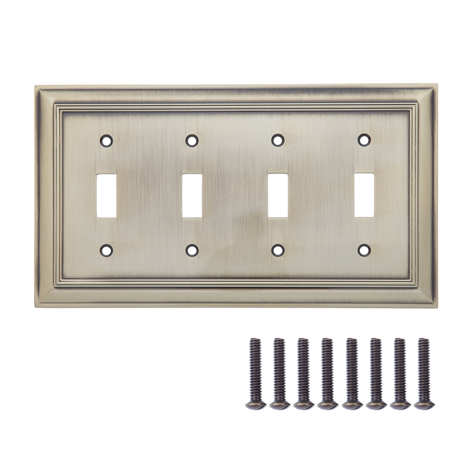 AmazonBasics Quadruple Toggle Wall Plate, Antique Brass, 1-Pack