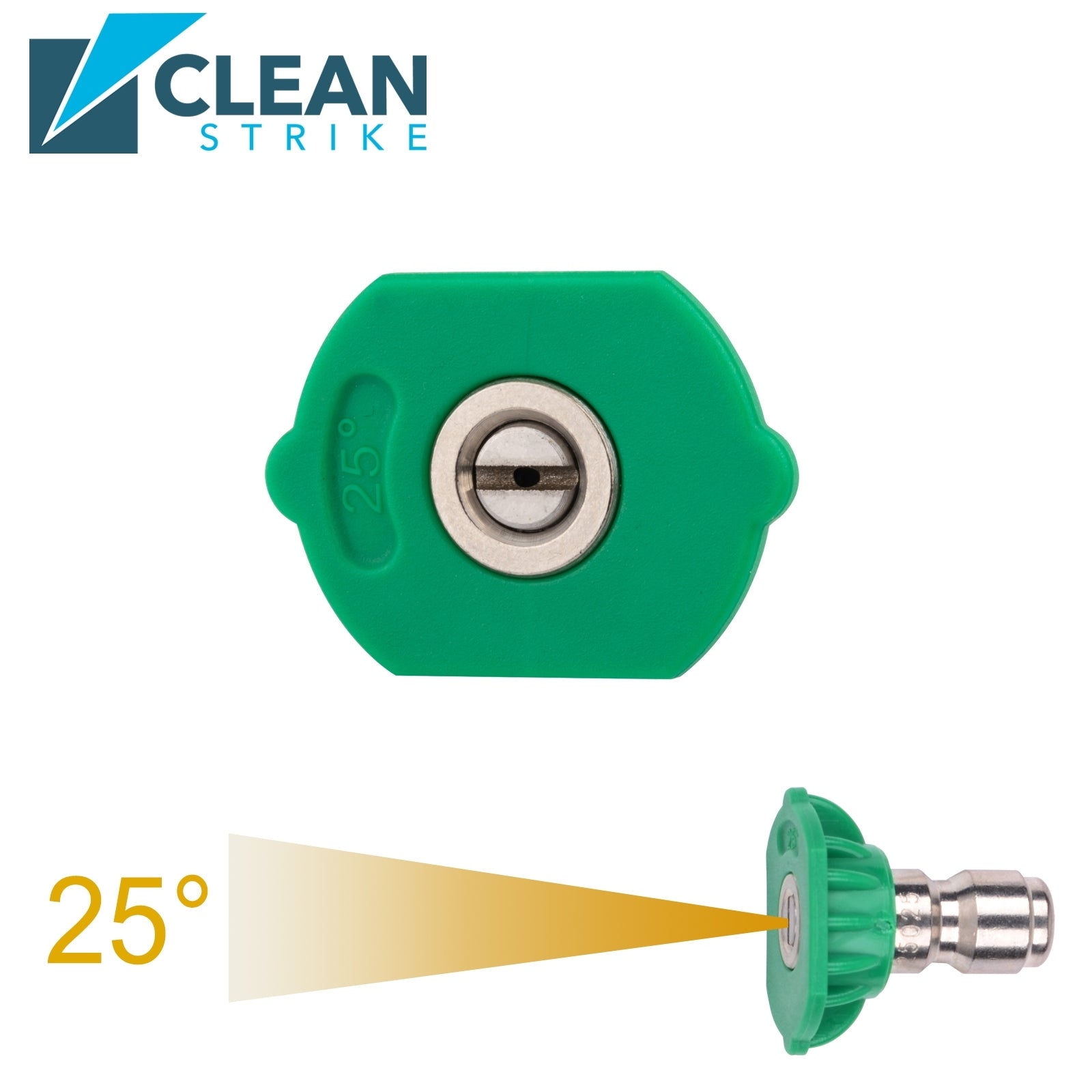 Clean Strike Professional Spray Nozzles, Green 25-Degree Spray Tips with 1/4 Inch Quick Connect Fitting, 4.0 Orifice and Pressure Washer Rated 6200 PSI, 5-Pack