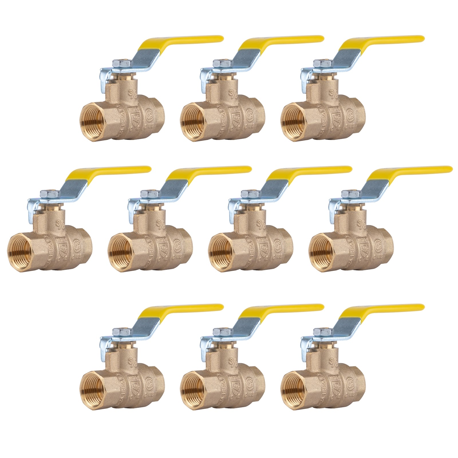 Hausen 3/8-inch FIP (Female Iron Pipe) x 3/8-inch FIP (Female Iron Pipe) Threaded Standard Port Brass Ball Valve; Blowout Resistant Stem; For Use in Potable Water, Oil and Gas Distribution Systems, 10-Pack