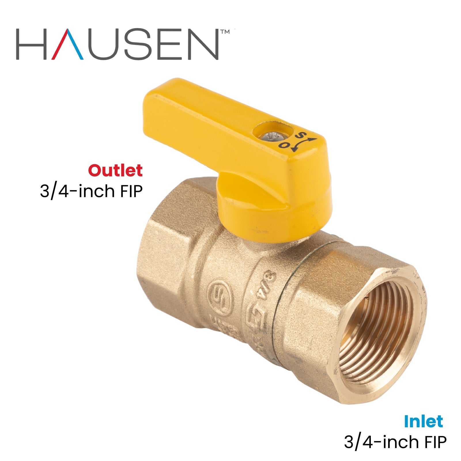 Hausen 3/4-inch FIP (Female Iron Pipe) x 3/4-inch FIP (Female Iron Pipe) Straight Gas Ball Valve with 1/4-Turn Lift and Lock Handle; Forged Brass; Blowout-Resistant Stem; CSA and UL Certified; 5-Pack