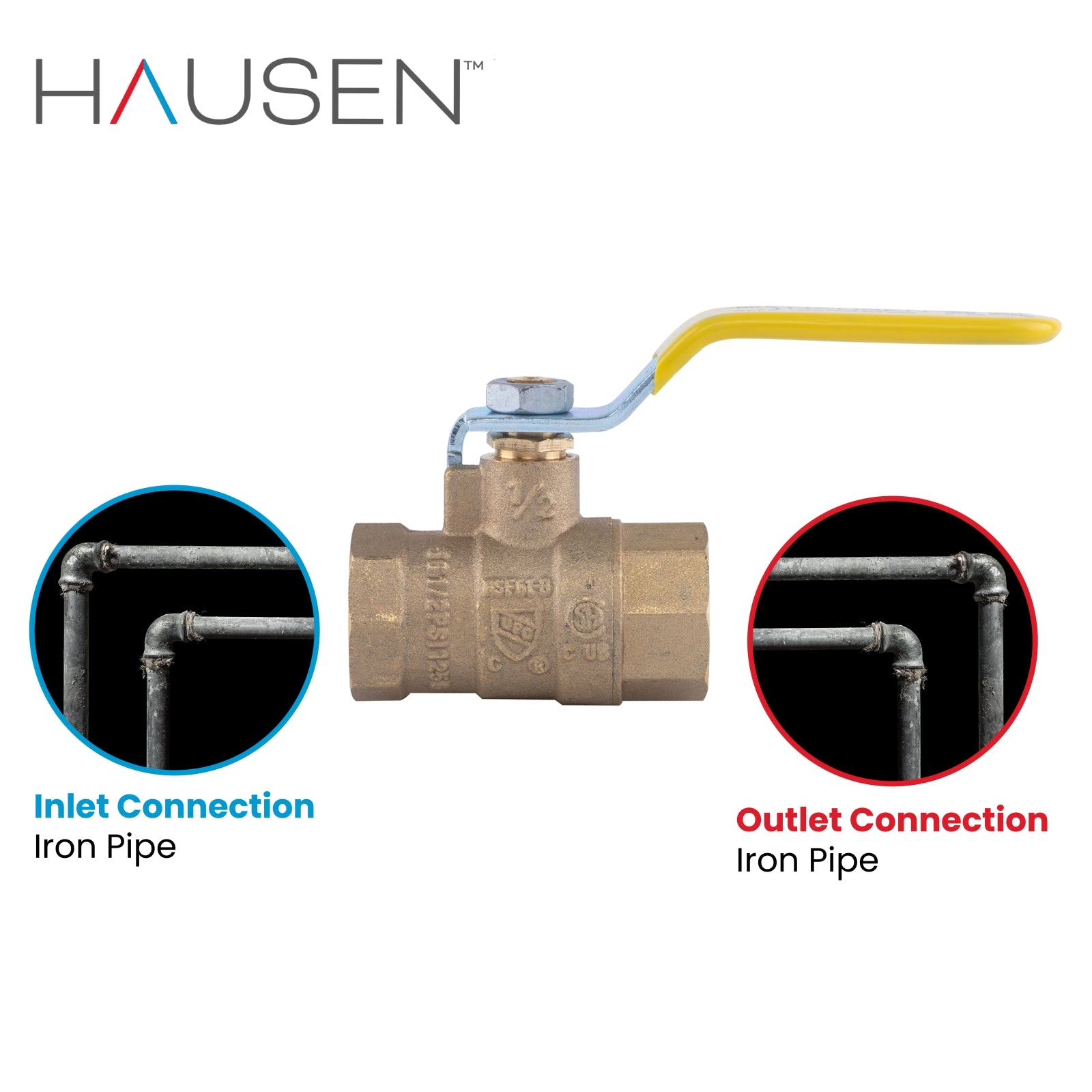 Hausen 1/2-inch FIP (Female Iron Pipe) x 1/2-inch FIP (Female Iron Pipe) Full Port Threaded Ball Valve; Lead Free Forged Brass; Blowout Resistant Stem; For Use in Potable Water Distribution Systems, 5-Pack