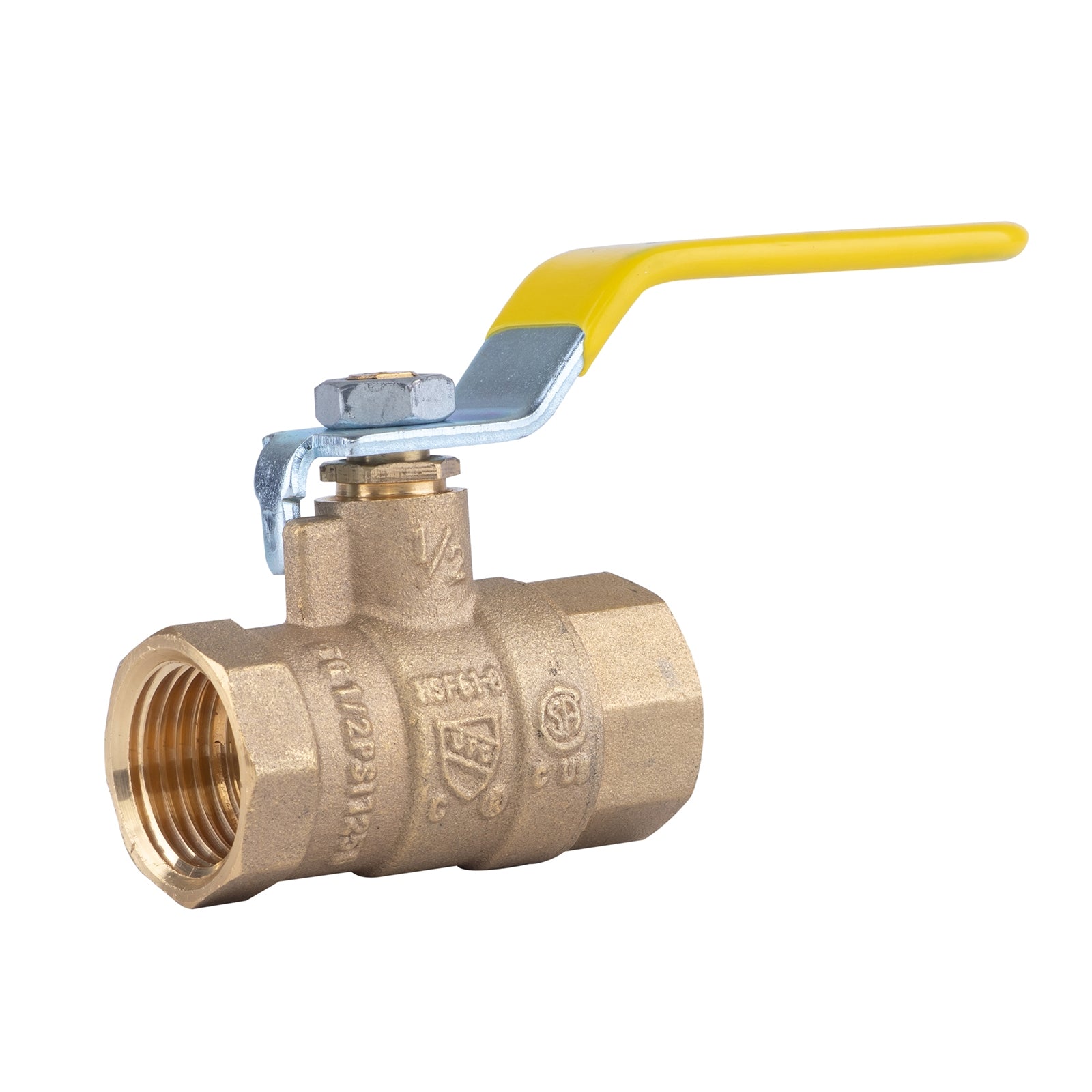 Hausen 1/2-inch FIP (Female Iron Pipe) x 1/2-inch FIP (Female Iron Pipe) Full Port Threaded Ball Valve; Lead Free Forged Brass; Blowout Resistant Stem; For Use in Potable Water Distribution Systems, 1-Pack