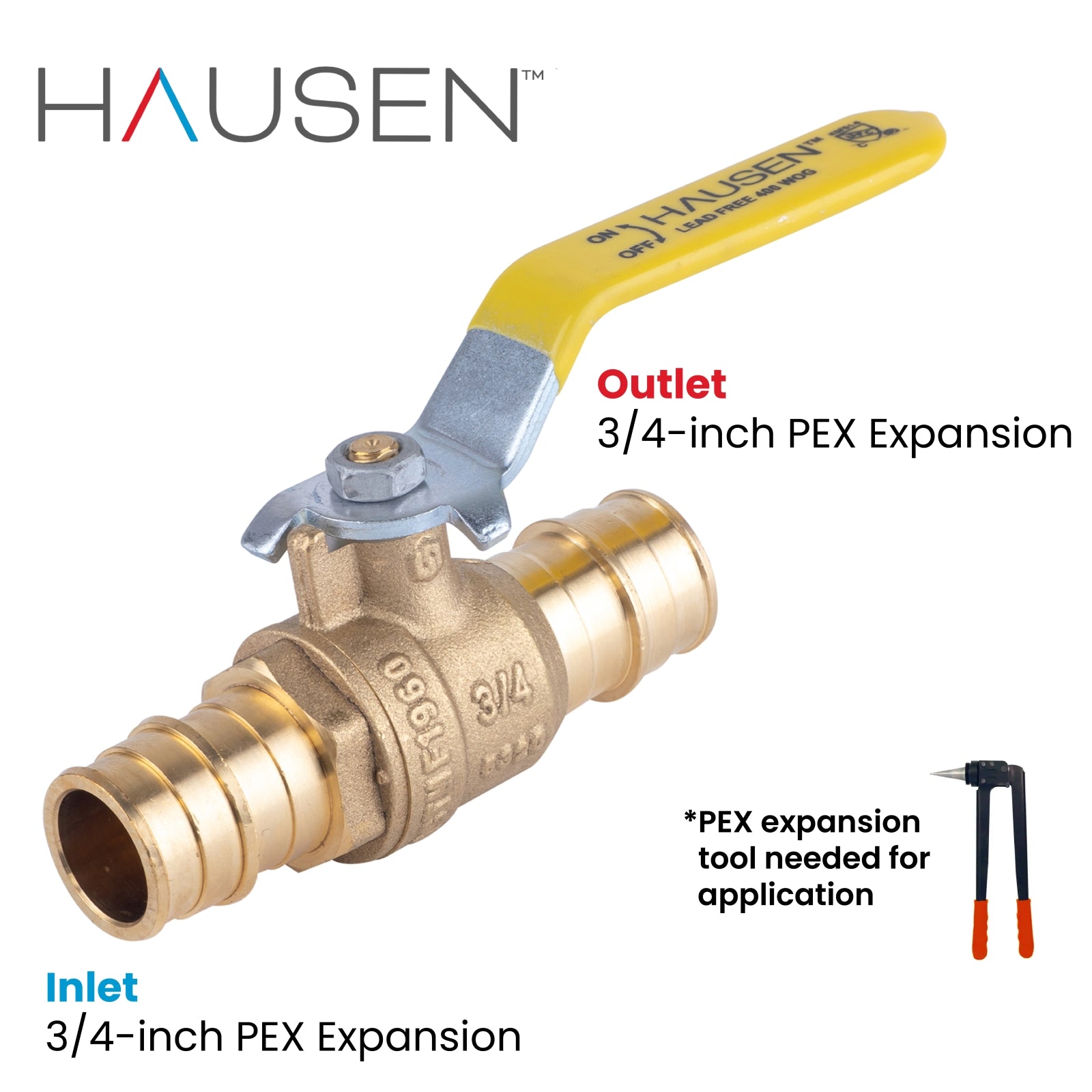 Hausen 3/4-inch PEX Standard Port Brass Ball Valve with PEX Expansion Connection; Lead Free Forged Brass; Blowout Resistant Stem; For Use in Potable Water, Oil and Gas Distribution Systems, 1-Pack