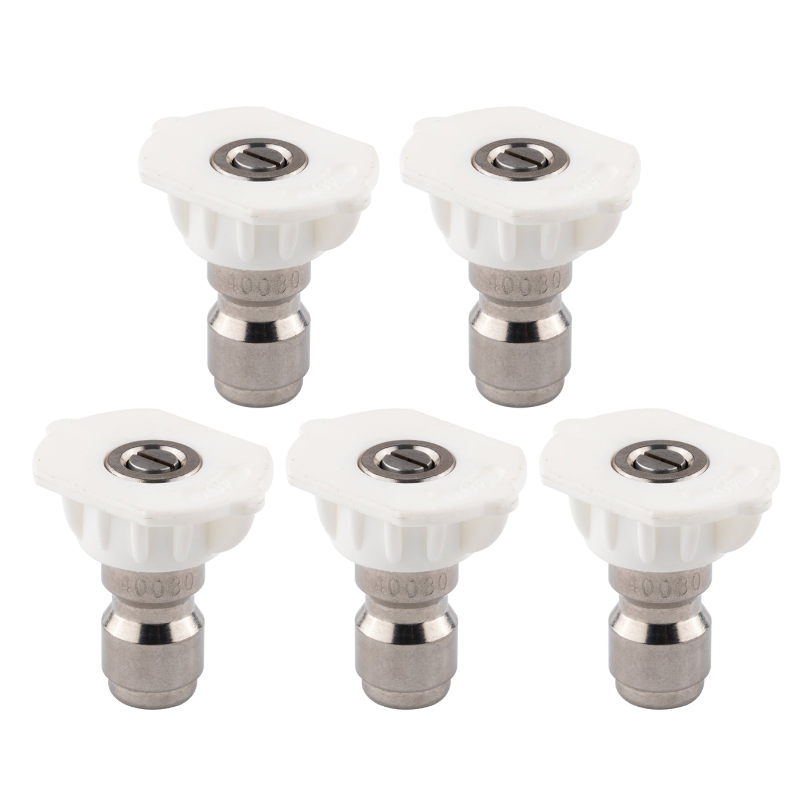 Clean Strike Professional Spray Nozzles, White 40-Degree Spray Tips with 1/4 Inch Quick Connect Fitting, 3.0 Orifice and Pressure Washer Rated 6200 PSI, 5-Pack