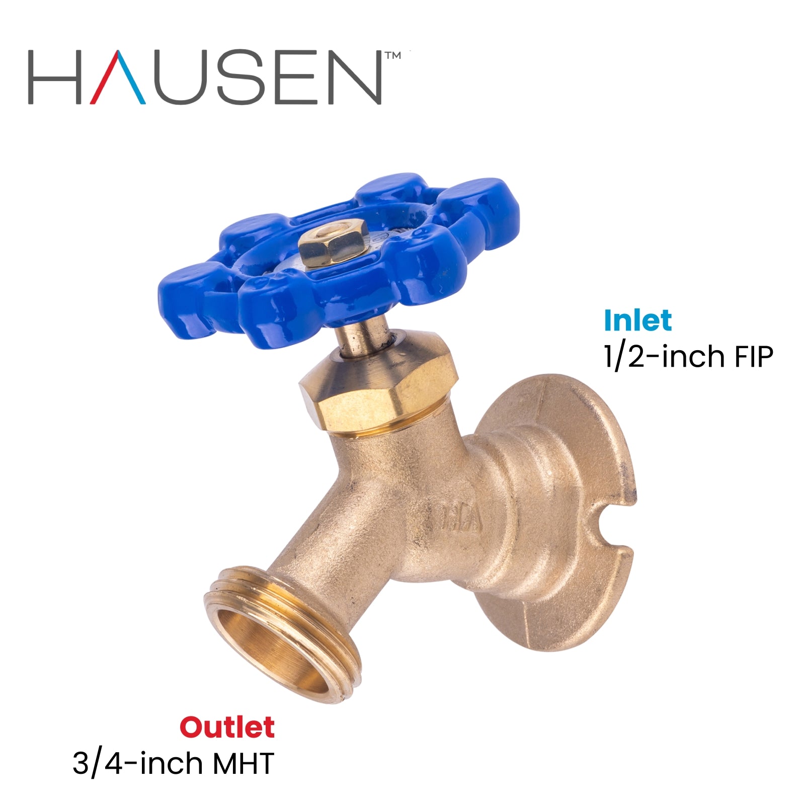 Hausen 1/2-inch FIP (Female Iron Pipe) x 3/4-inch MHT (Male Hose Thread) Brass Sillcock Valve with Handle Shutoff; cUPC Certified, Compatible with Standard Garden Hoses, 1-Pack