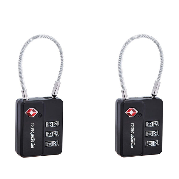 AmazonBasics TSA Accepted Cable 3-Digit Combination Lock, Black, 2