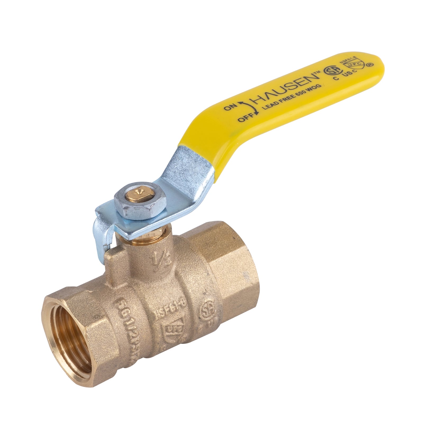 Hausen 1/2-inch FIP (Female Iron Pipe) x 1/2-inch FIP (Female Iron Pipe) Full Port Threaded Ball Valve; Lead Free Forged Brass; Blowout Resistant Stem; For Use in Potable Water Distribution Systems, 1-Pack