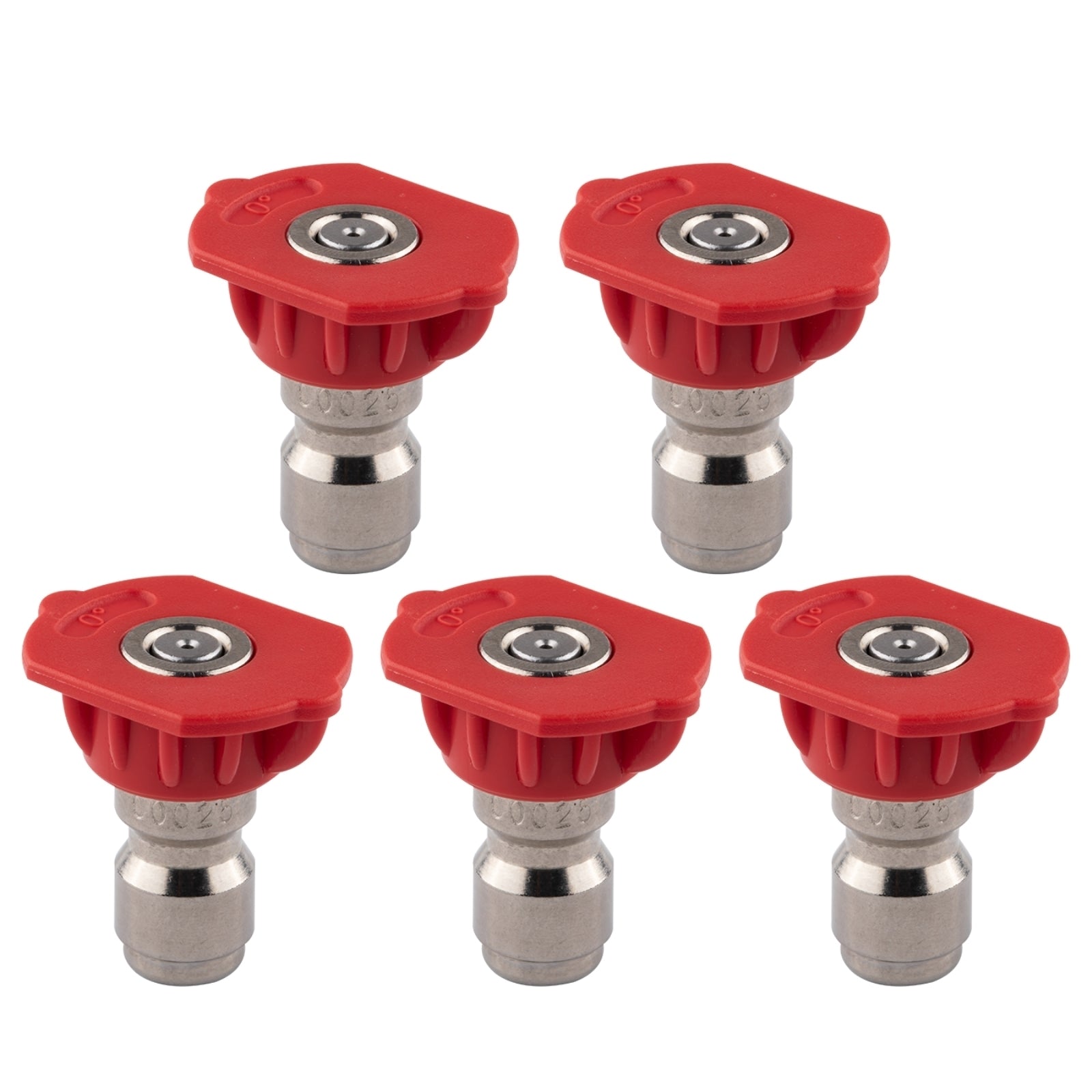 Clean Strike Professional Spray Nozzles, Red 0-Degree Spray Tips with 1/4 Inch Quick Connect Fitting, 2.5 Orifice and Pressure Washer Rated 6200 PSI, 5-Pack