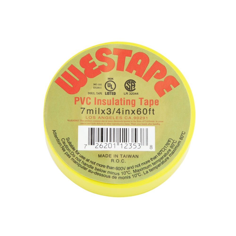 3/4-inch x 60-inch Yellow Electrical Tape, UL 362K Listed