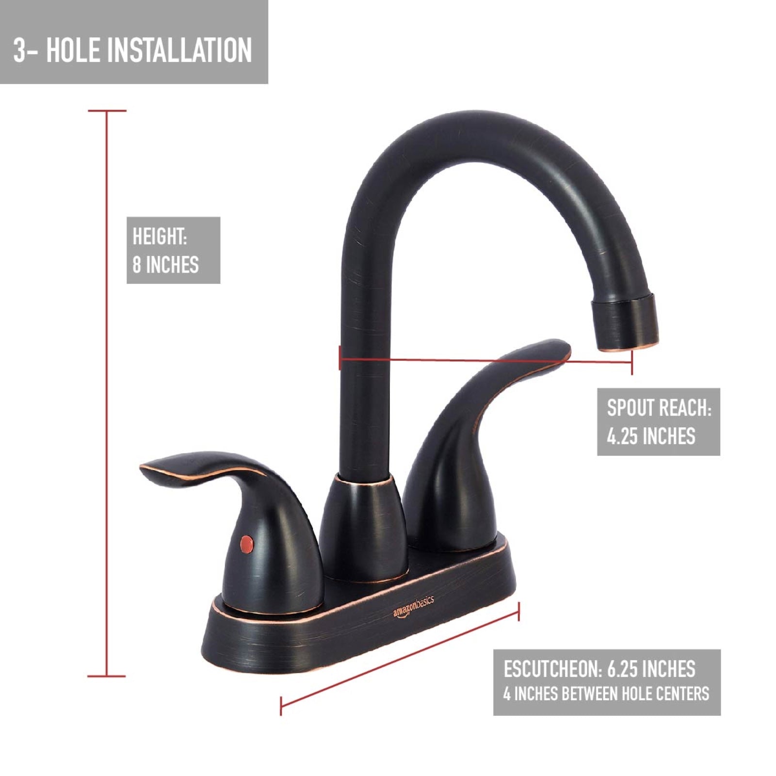 Two-Handle Long Spout 3-Hole Mount Basin Faucet-4-Inch, Oil-Rubbed Bronze